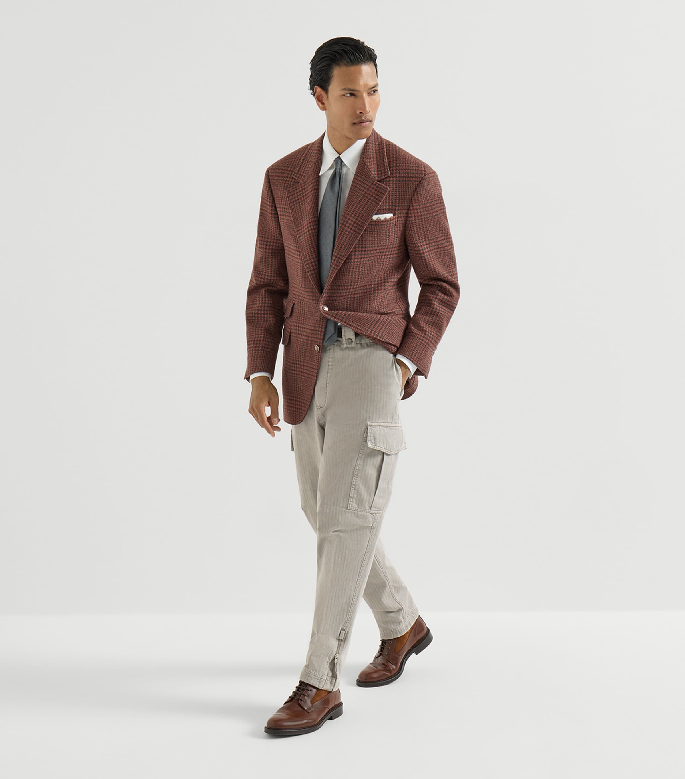 Brunello Cucinelli Mens Cashmere Check Cavallo Blazer Image 3