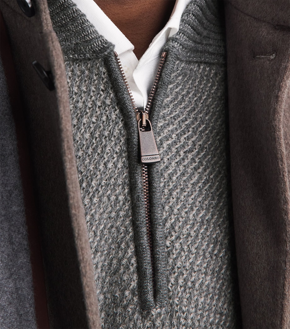 Colombo Mens Cashmere Quarter-Zip Sweater Grey/beige Image 3