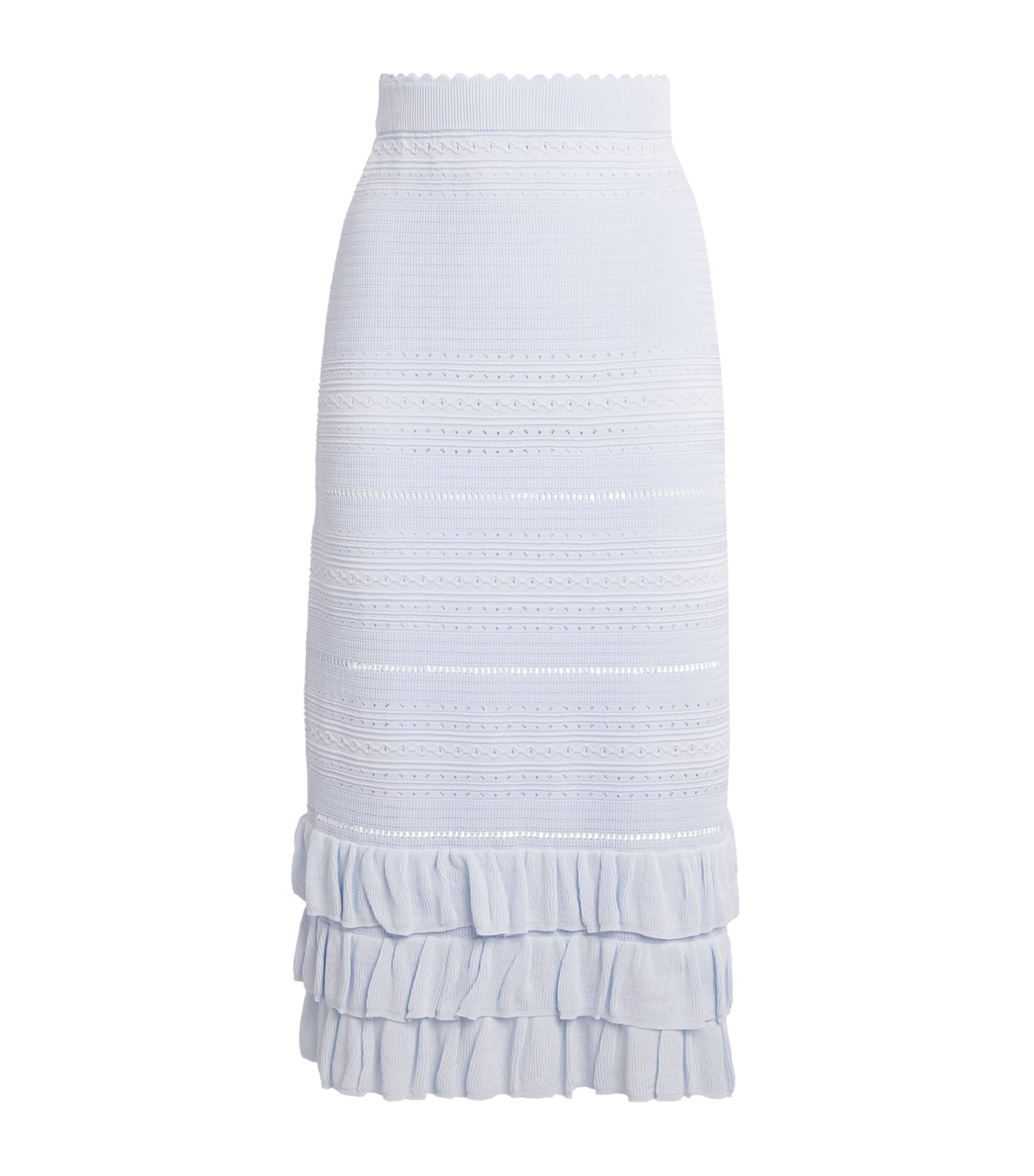 Maje Womens Ruffled Pointelle-Knit Midi Skirt Blue Sky Image 1