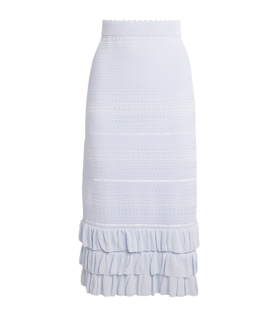 Maje Womens Ruffled Pointelle-Knit Midi Skirt Blue Sky Image 1
