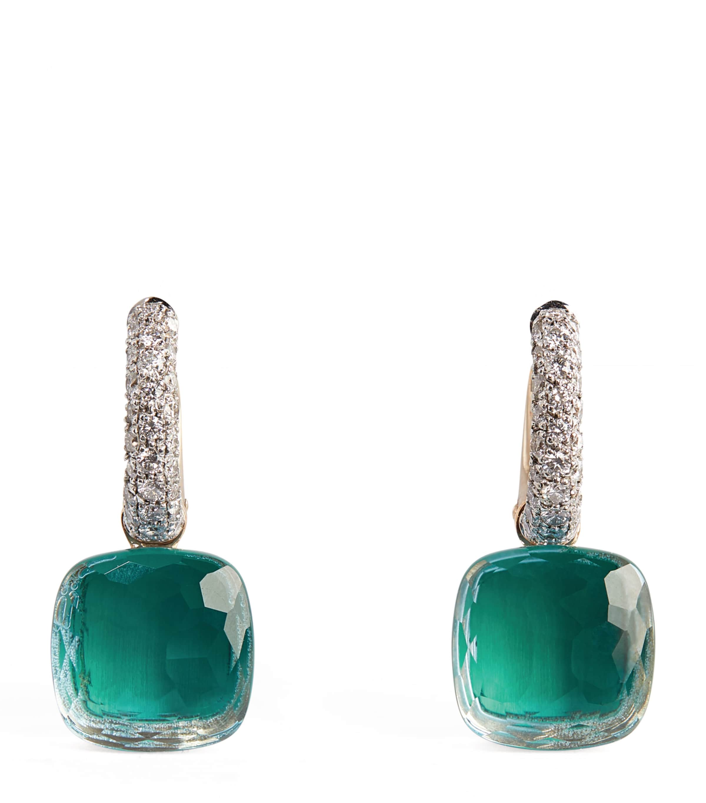 Pomellato White Gold, Diamond, Blue Topaz And Agate Nudo Classic Drop Earrings In Blue