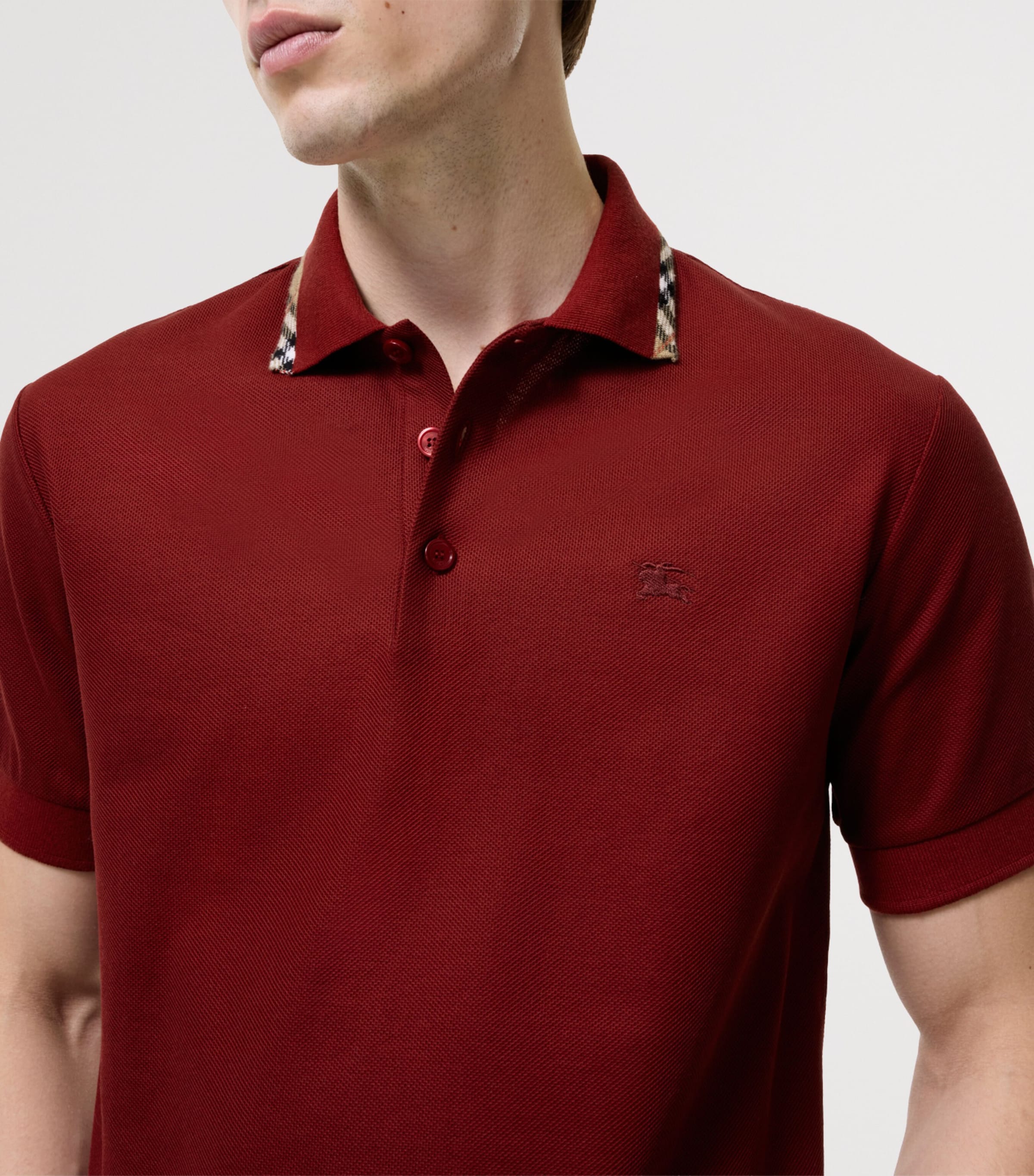 Burberry Mens Cotton Check-Trim Polo Shirt Auburn Brown Image 3
