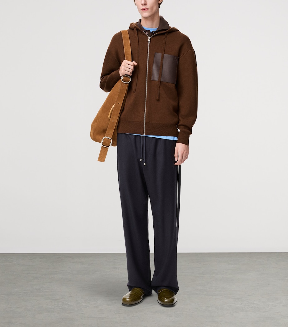 Wool-Blend Leather-Pocket Hoodie BROWN Image 2