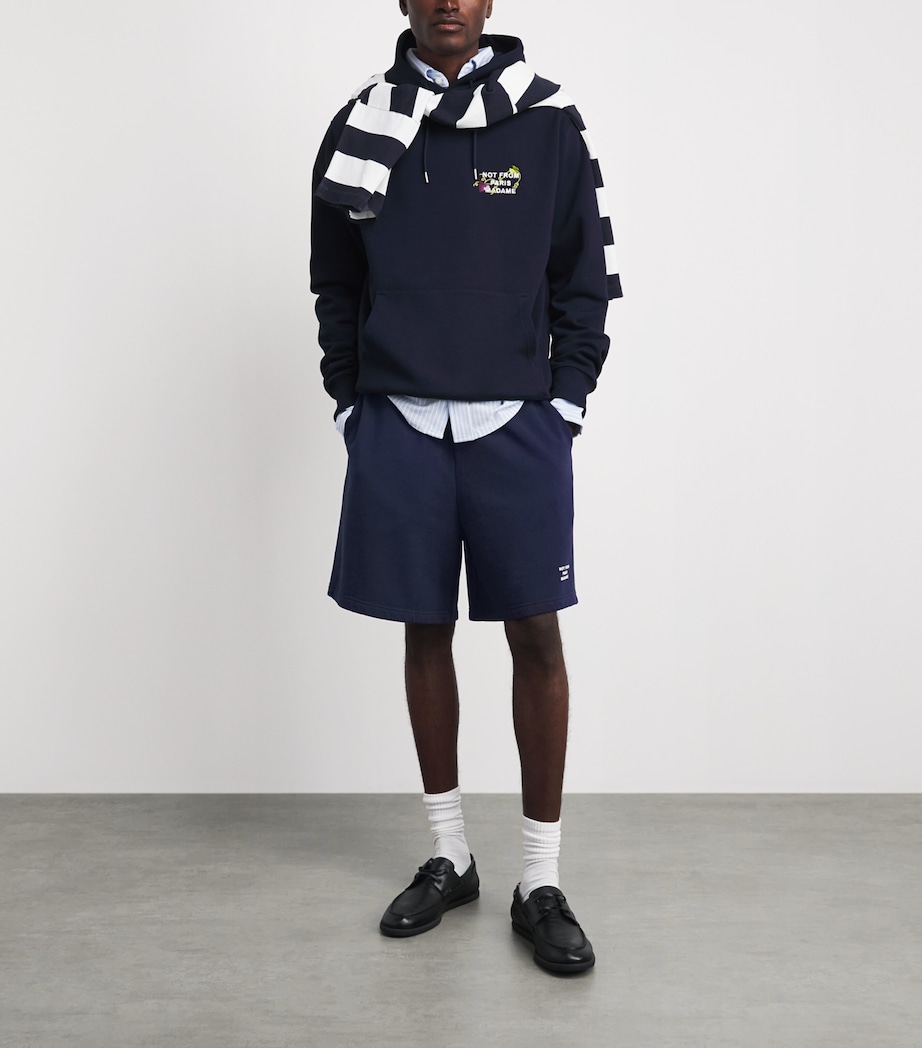 Drôle de Monsieur Mens Cotton Fleece Slogan Shorts Navy Image 2