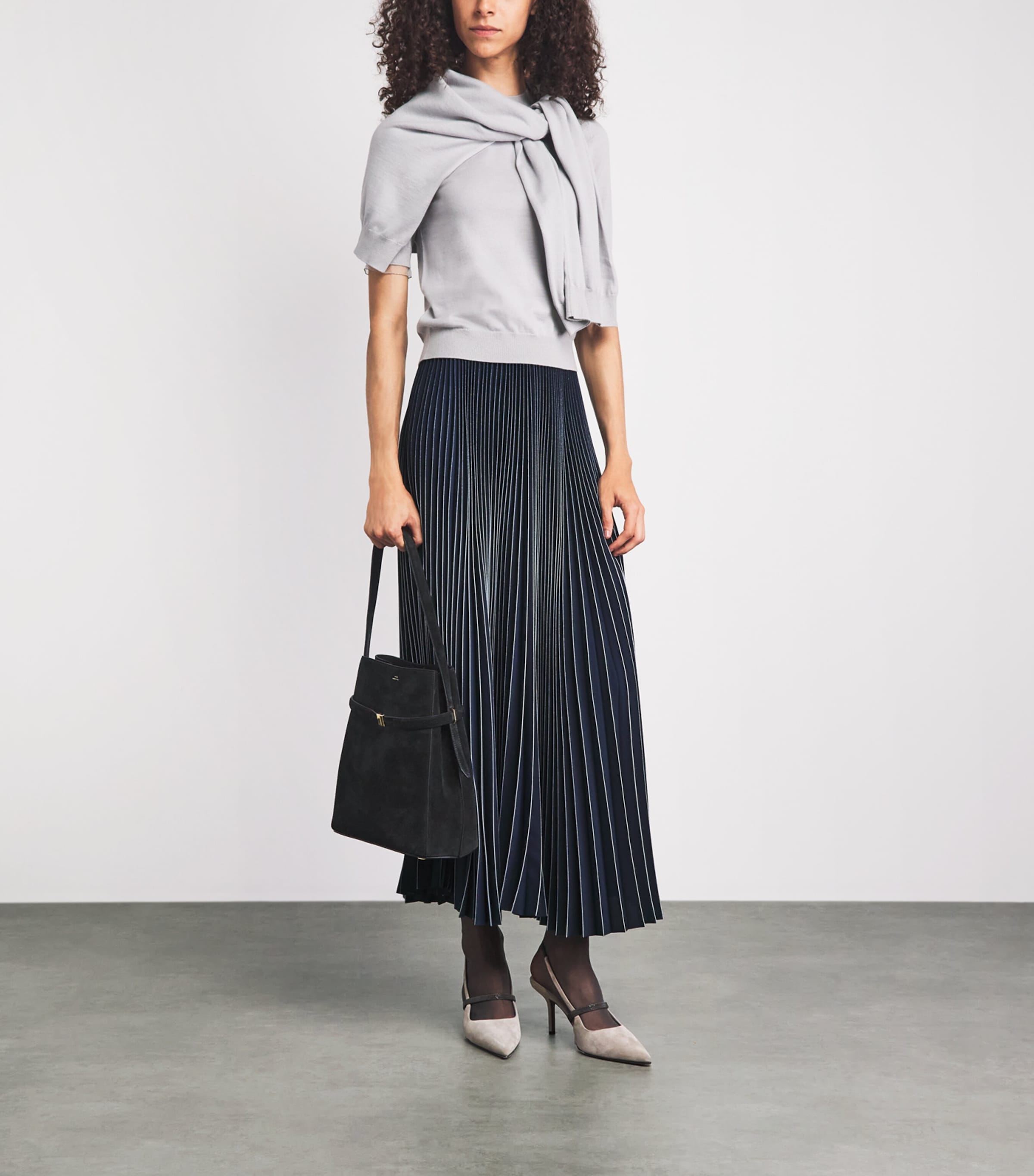 Fabiana Filippi Womens Crêpe de Chine Pleated Maxi Skirt Blu Notte Image 2