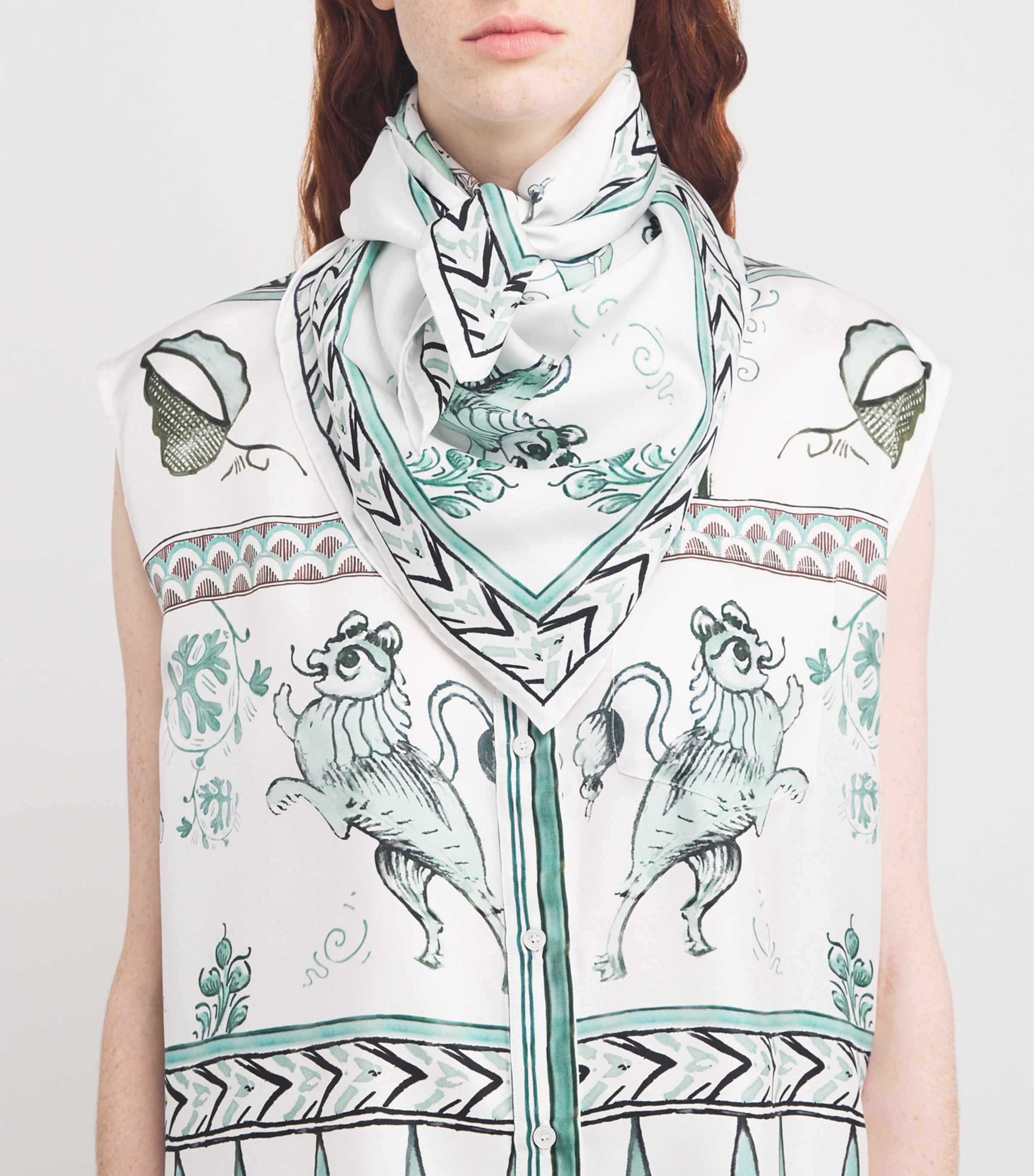 Fabiana Filippi Silk Twill Printed Scarf Verde Acqua Image 2