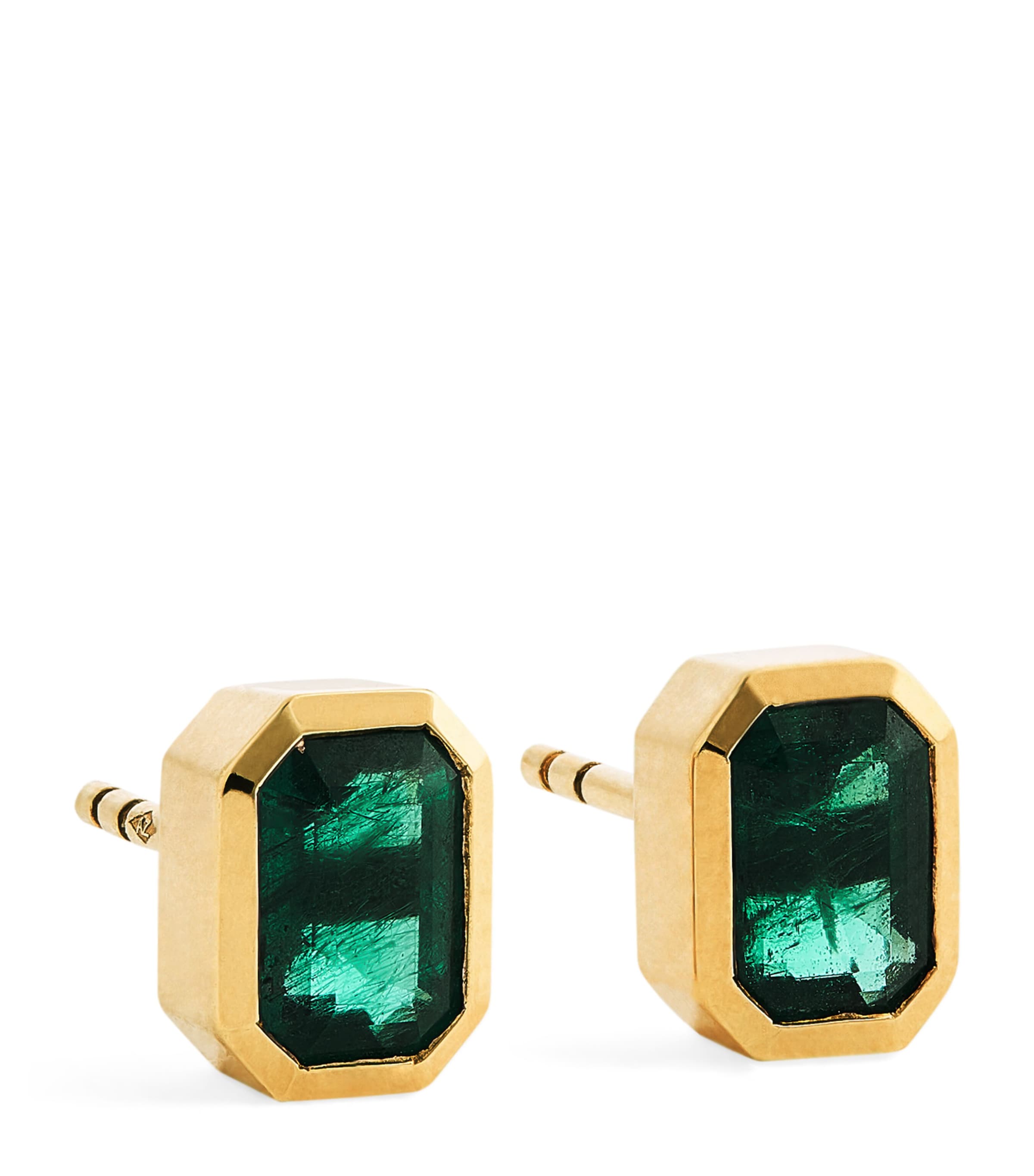 Medium Yellow Gold and Emerald Stud Earrings YELLOW GOLD Image 1