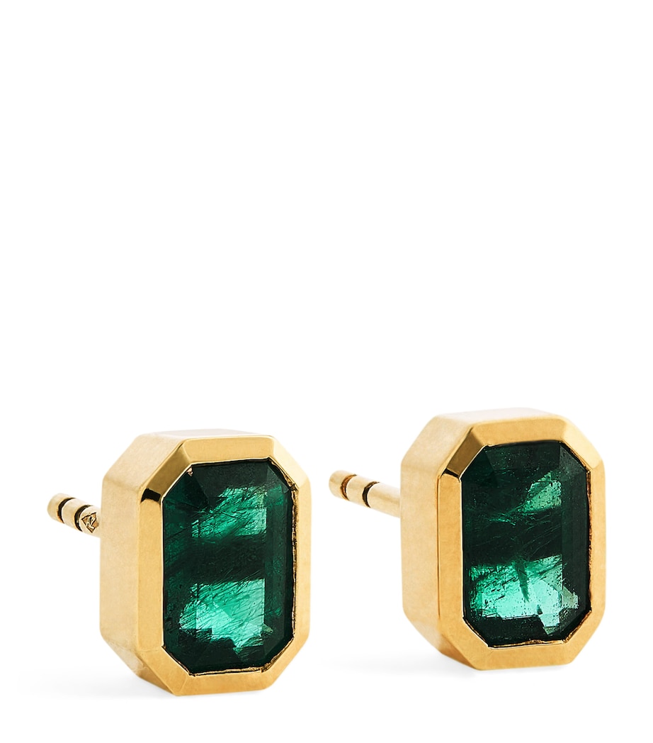 Medium Yellow Gold and Emerald Stud Earrings YELLOW GOLD Image 1