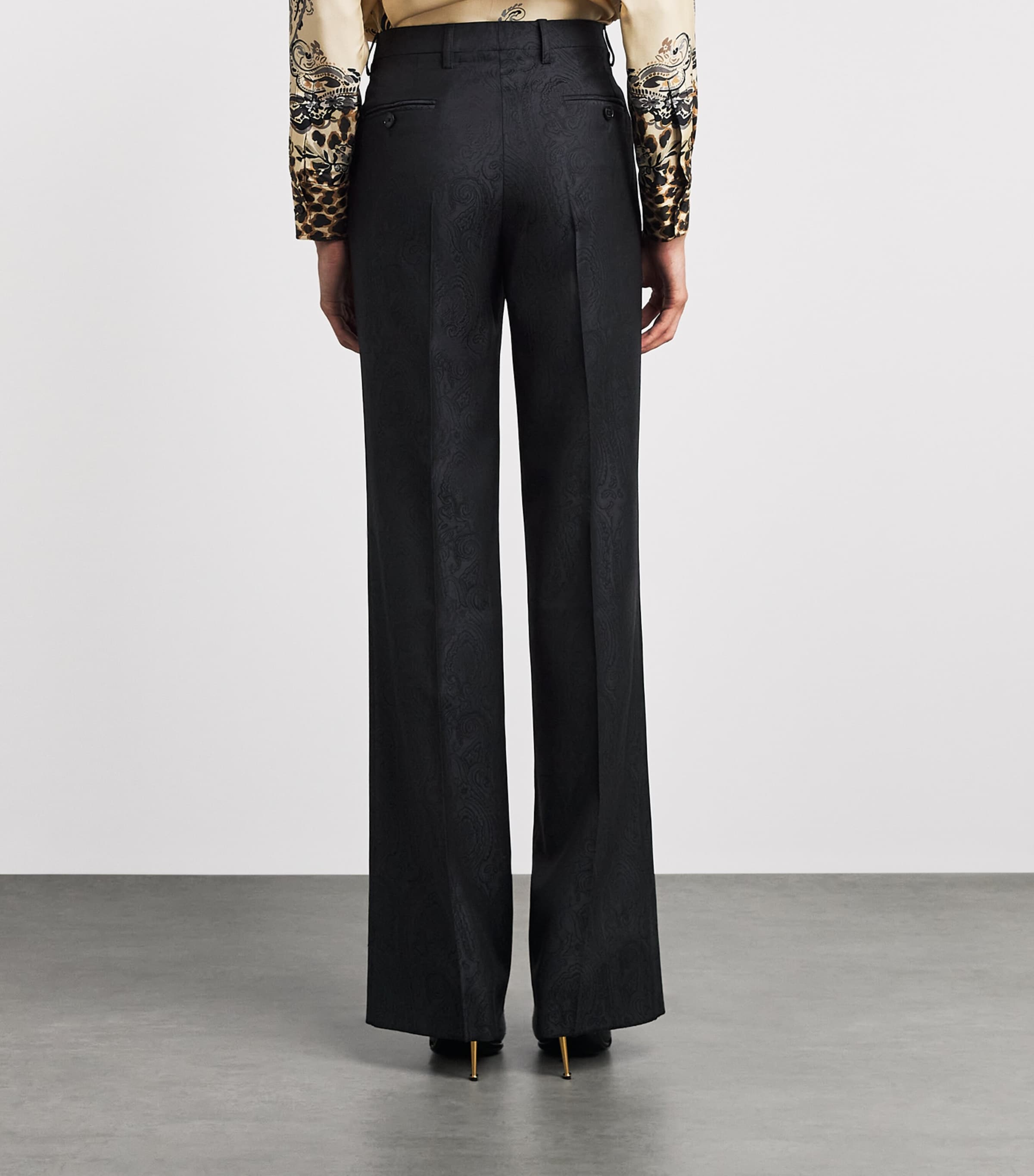 Etro Womens Wool Paisley Trousers Black Image 5