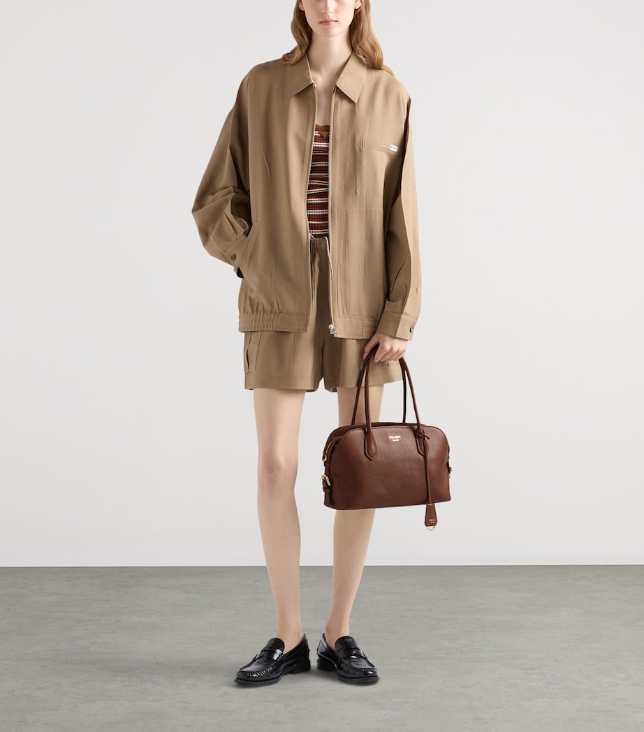 Prada Medium Leather Shoulder Bag Brown Image 7