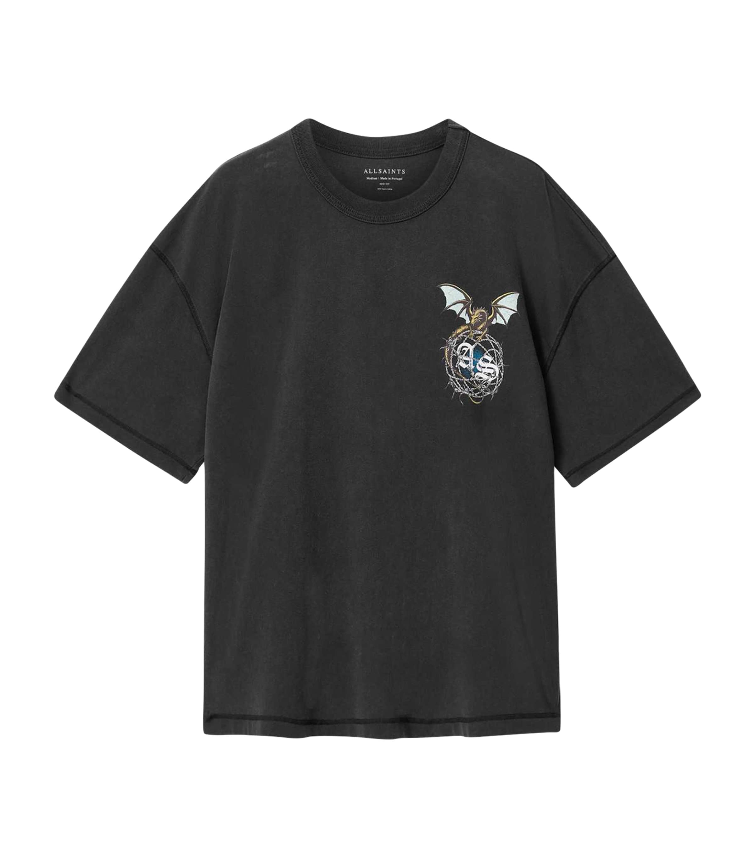 AllSaints Mens Organic Cotton Wyvern T-Shirt Washed Black Image 1