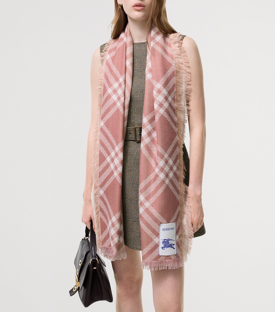 Burberry Wool-Silk Gradient Check Scarf Compact Pink Image 4