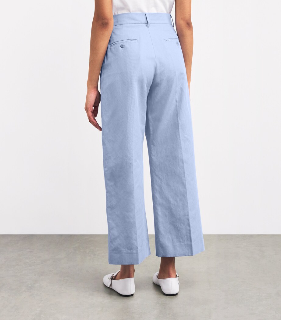 Weekend Max Mara Womens Cotton-Linen Cropped Trousers Light Blue Image 4