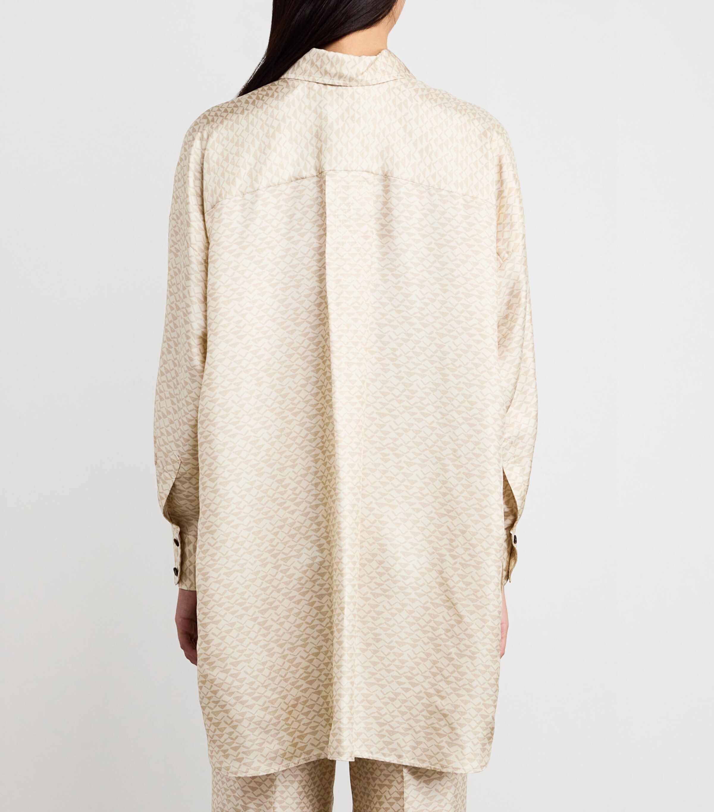 Kiton Womens Silk Printed Oversized Shirt Cream White/beige Image 4
