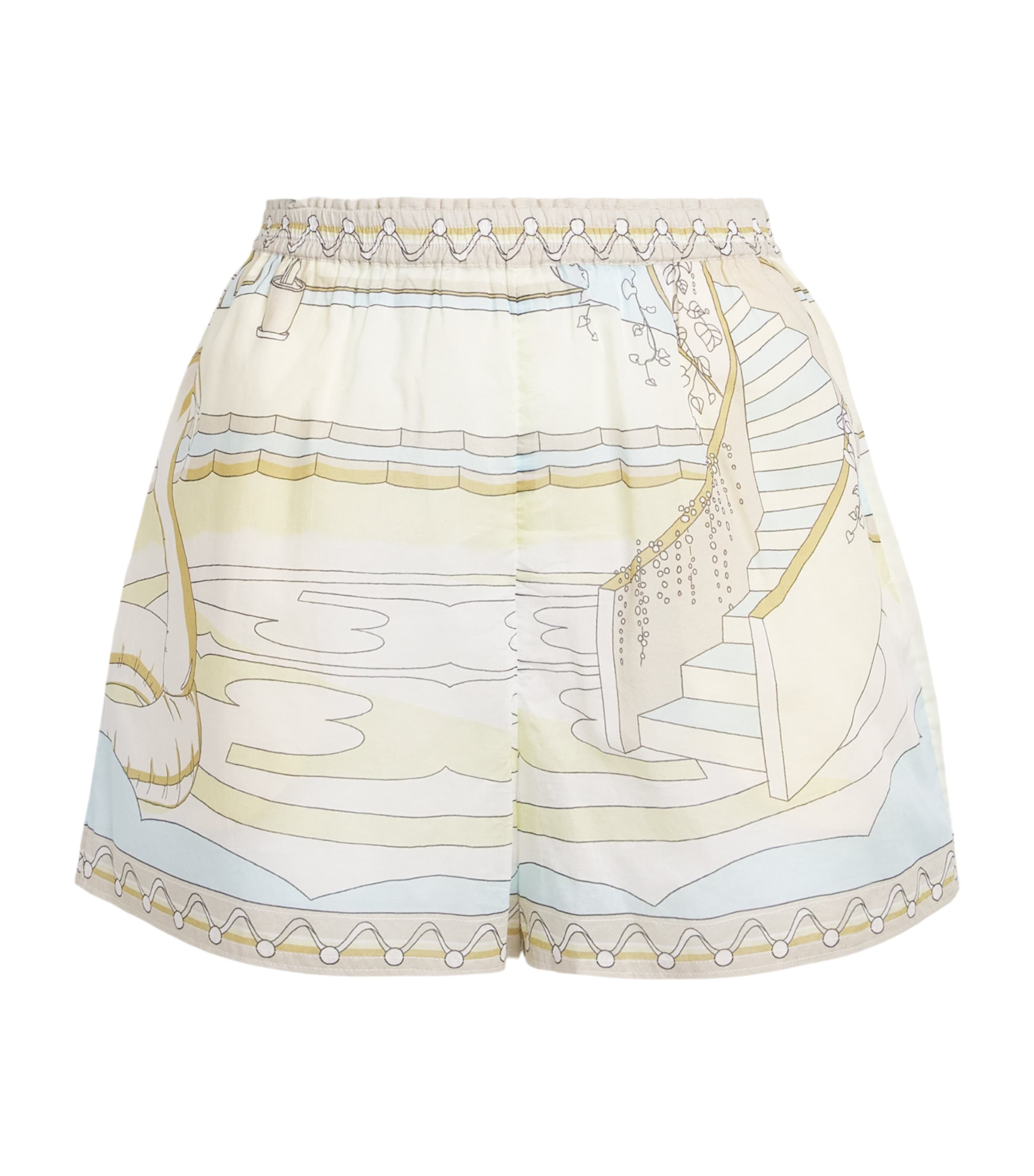 Tory Burch Womens Cotton Printed Shorts The Pool Beige Image 1