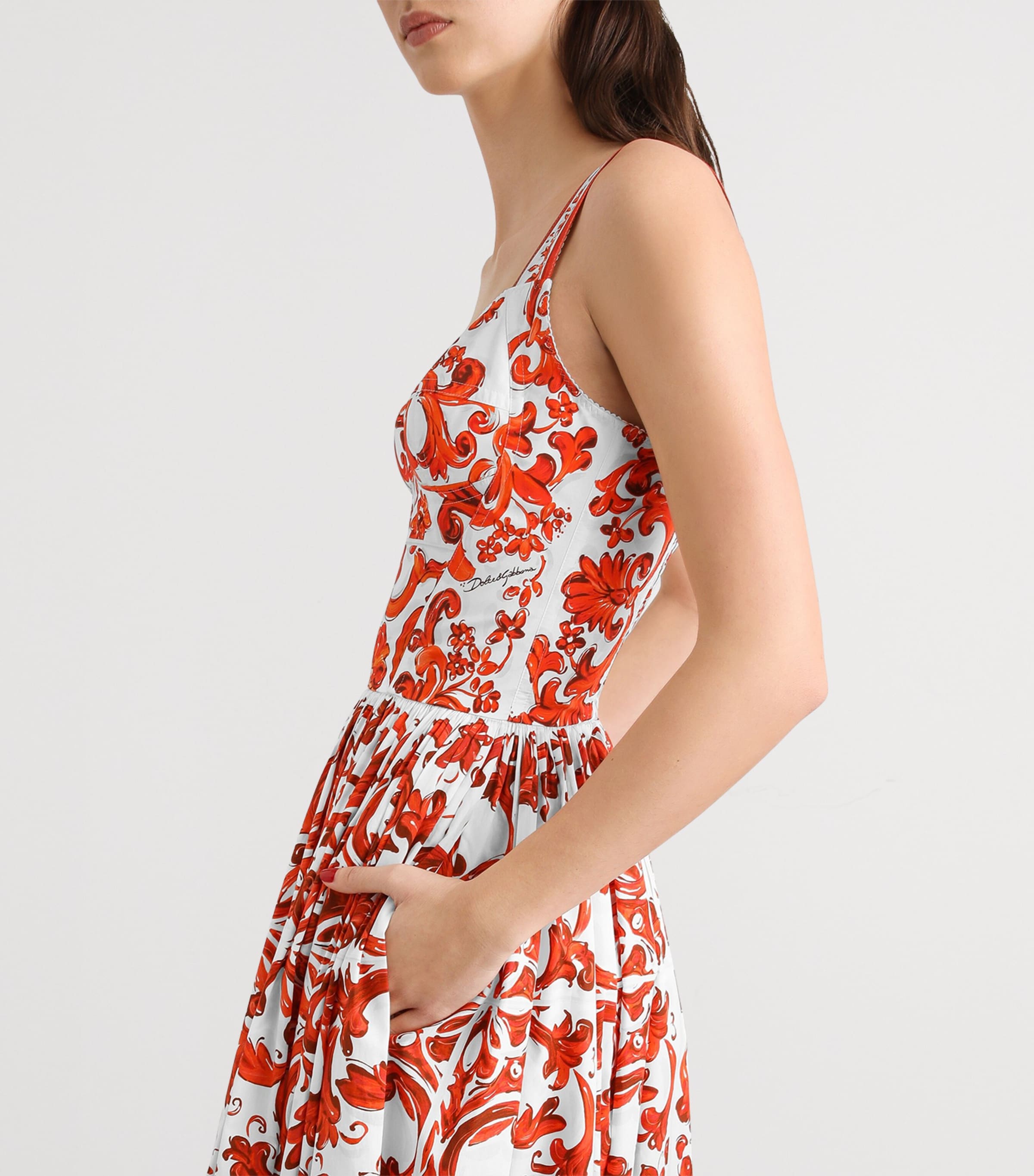 Dolce&Gabbana Womens Cotton Majolica Print Midi Dress Combined Colou Image 3
