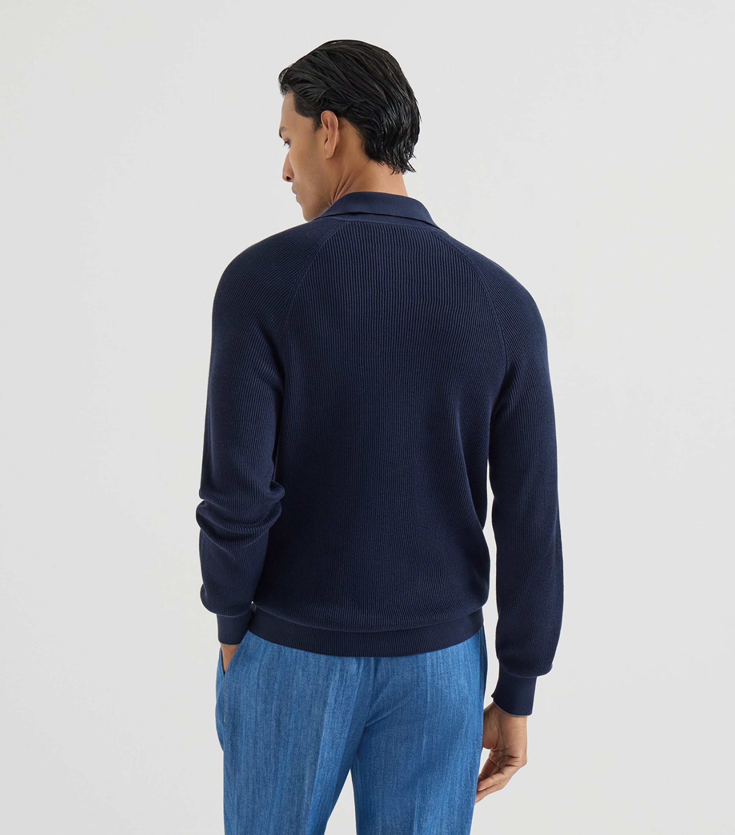 Brunello Cucinelli Mens Cotton Rib-Knit Polo Sweater Image 5
