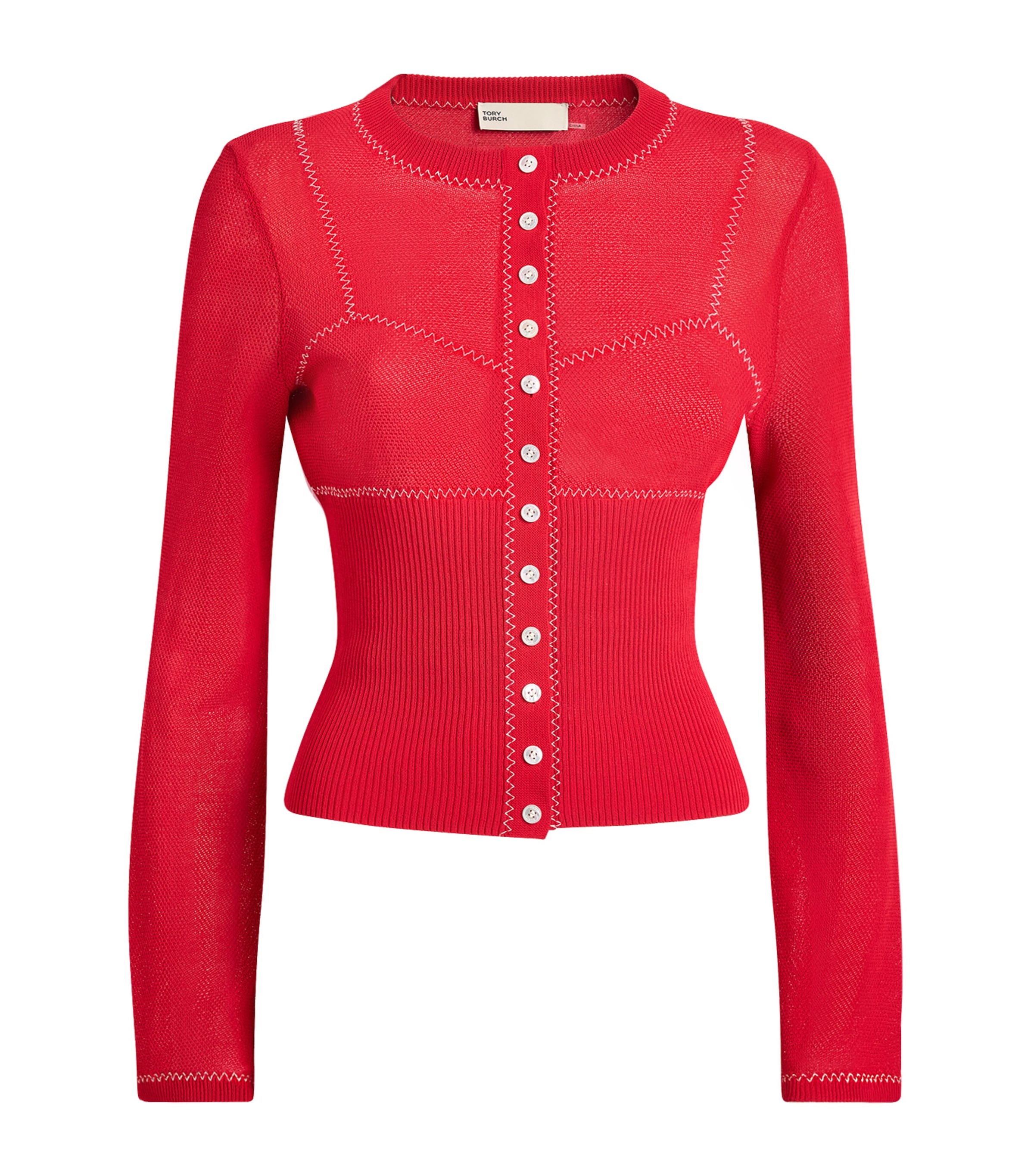 Tory Burch Womens Stitch Cardigan Brght Red/wht Image 1