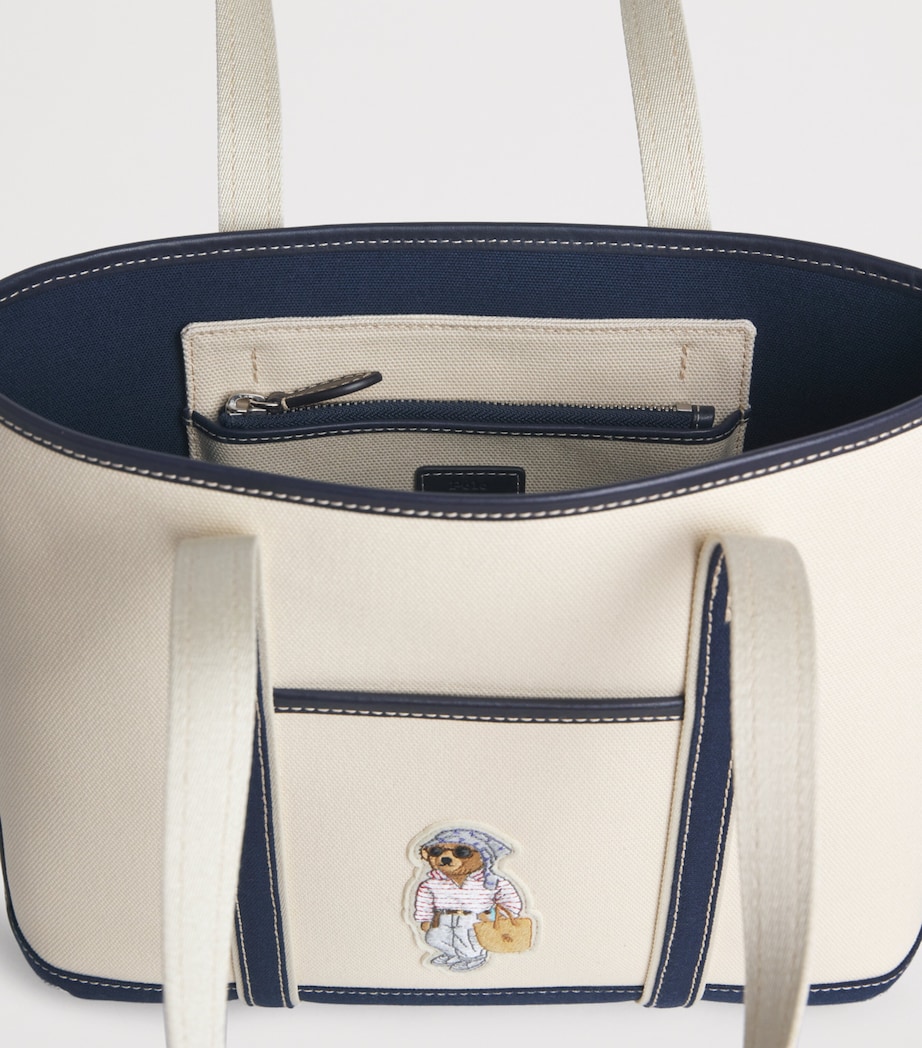 Polo Ralph Lauren Small Canvas Polo Bear Tote Bag Ecru/newport Navy Image 4