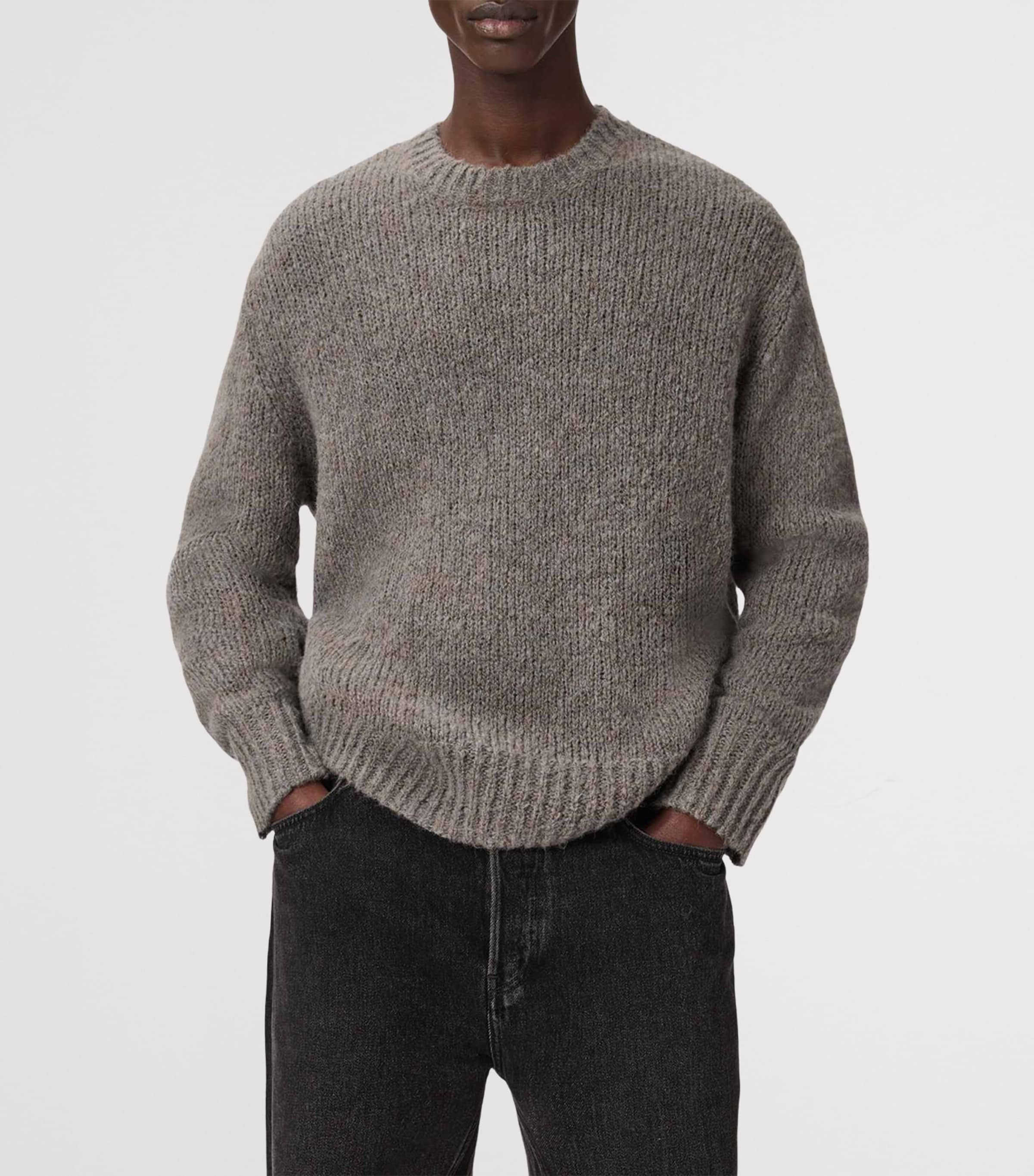 AllSaints Mens Wool-Alpaca-Blend Saku Sweater Metal Grey Image 3
