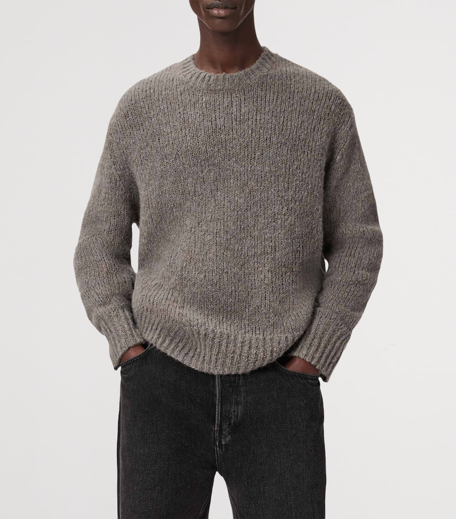 AllSaints Mens Wool-Alpaca-Blend Saku Sweater Metal Grey Image 3