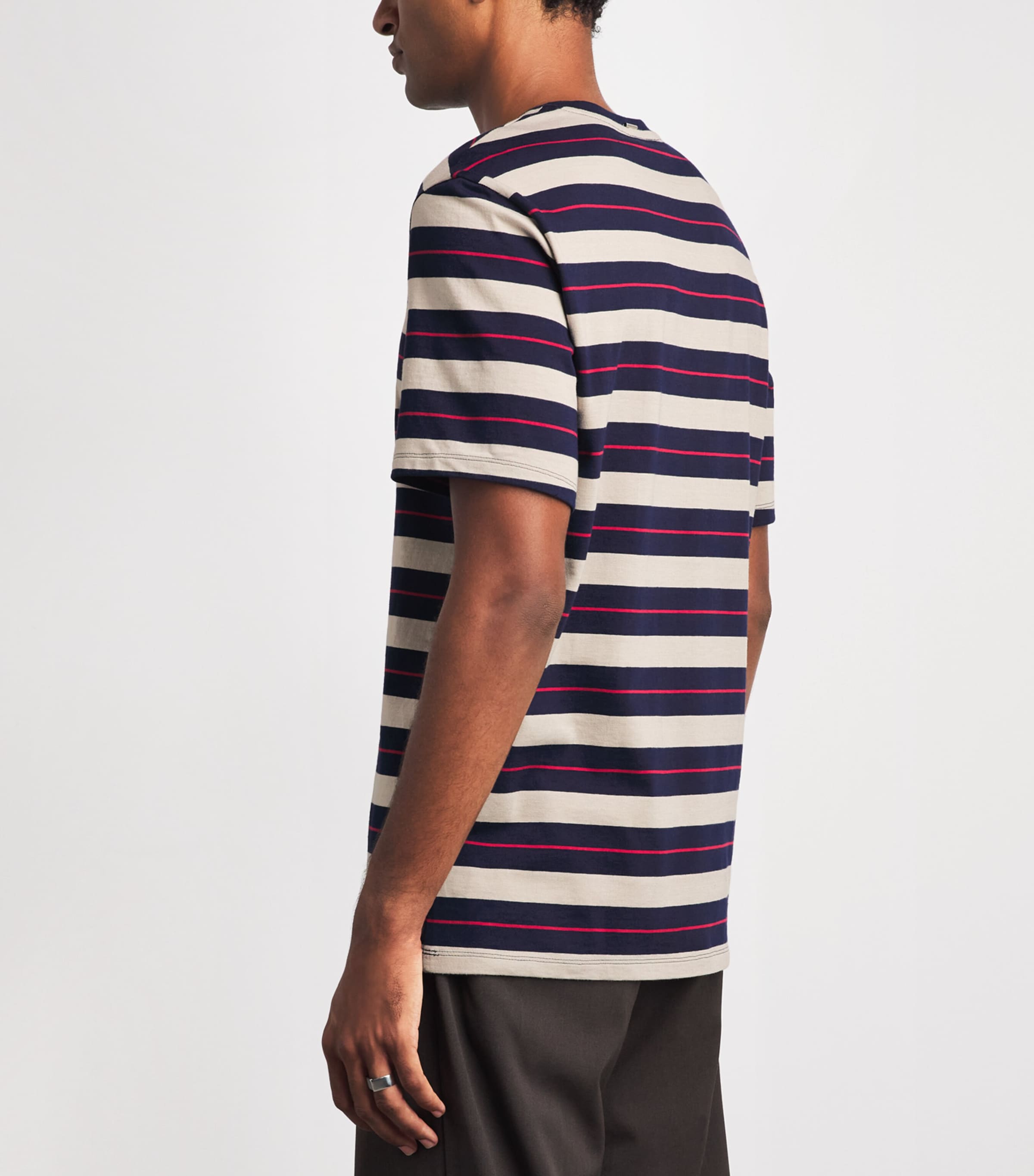 System Mens Cotton Stripe Logo T-Shirt Dark Navy Image 5