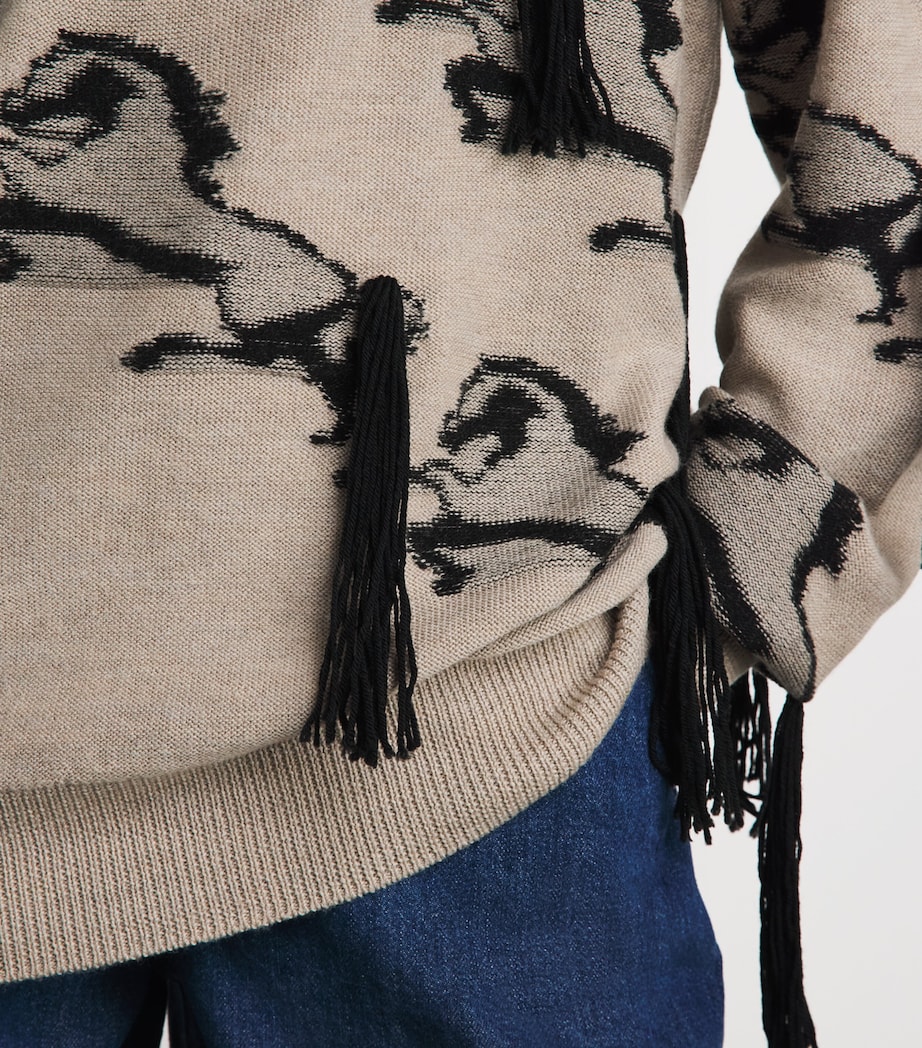Stella McCartney Womens Virgin Wool Embroidered Horse Sweater Mist Grey/black Image 3