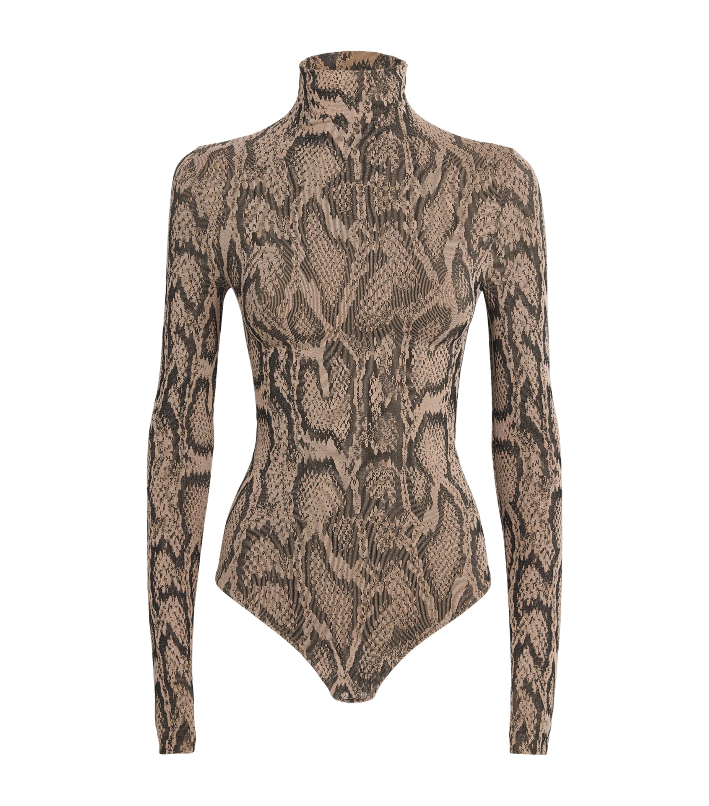 Wolford Womens Python Print High-Neck Bodysuit Desert Python Image 1