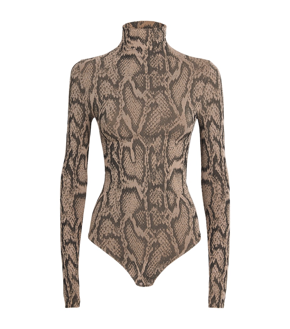 Wolford Womens Python Print High-Neck Bodysuit Desert Python Image 1