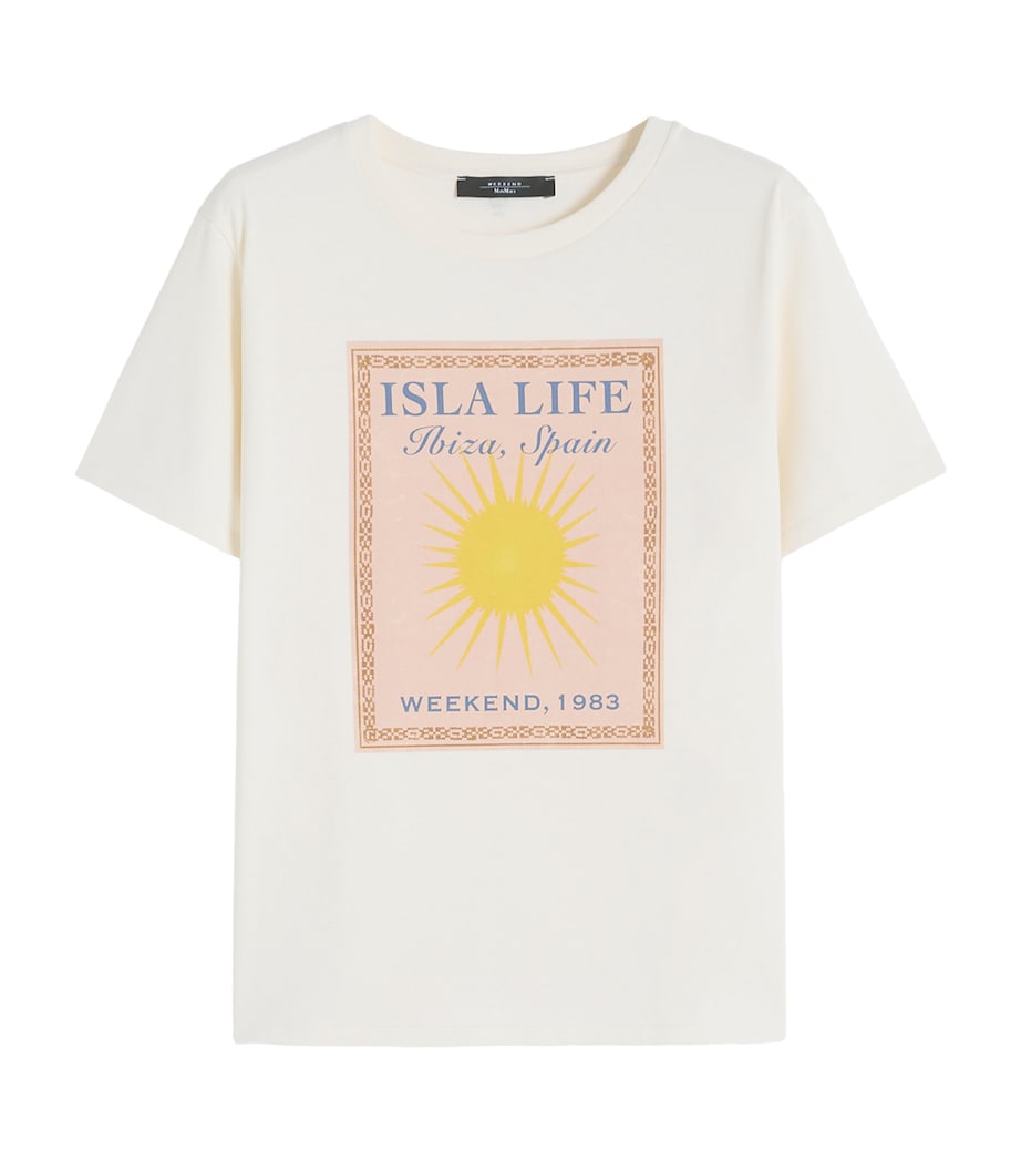 Weekend Max Mara Womens Cotton Isla Life Graphic T-Shirt Ecru Image 1