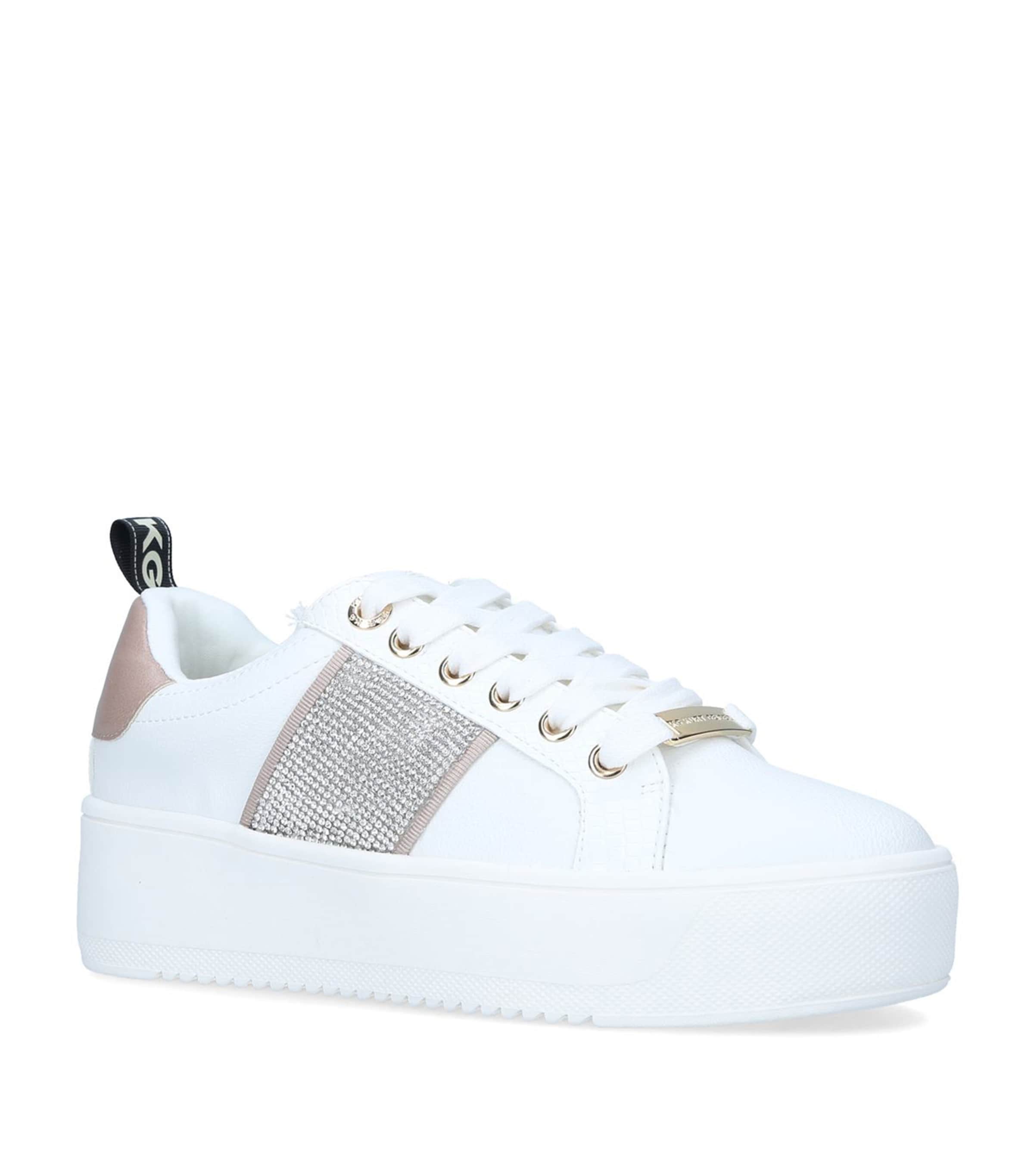 Kg Kurt Geiger Lighter Embellished Low-top Faux-leather Trainers In White