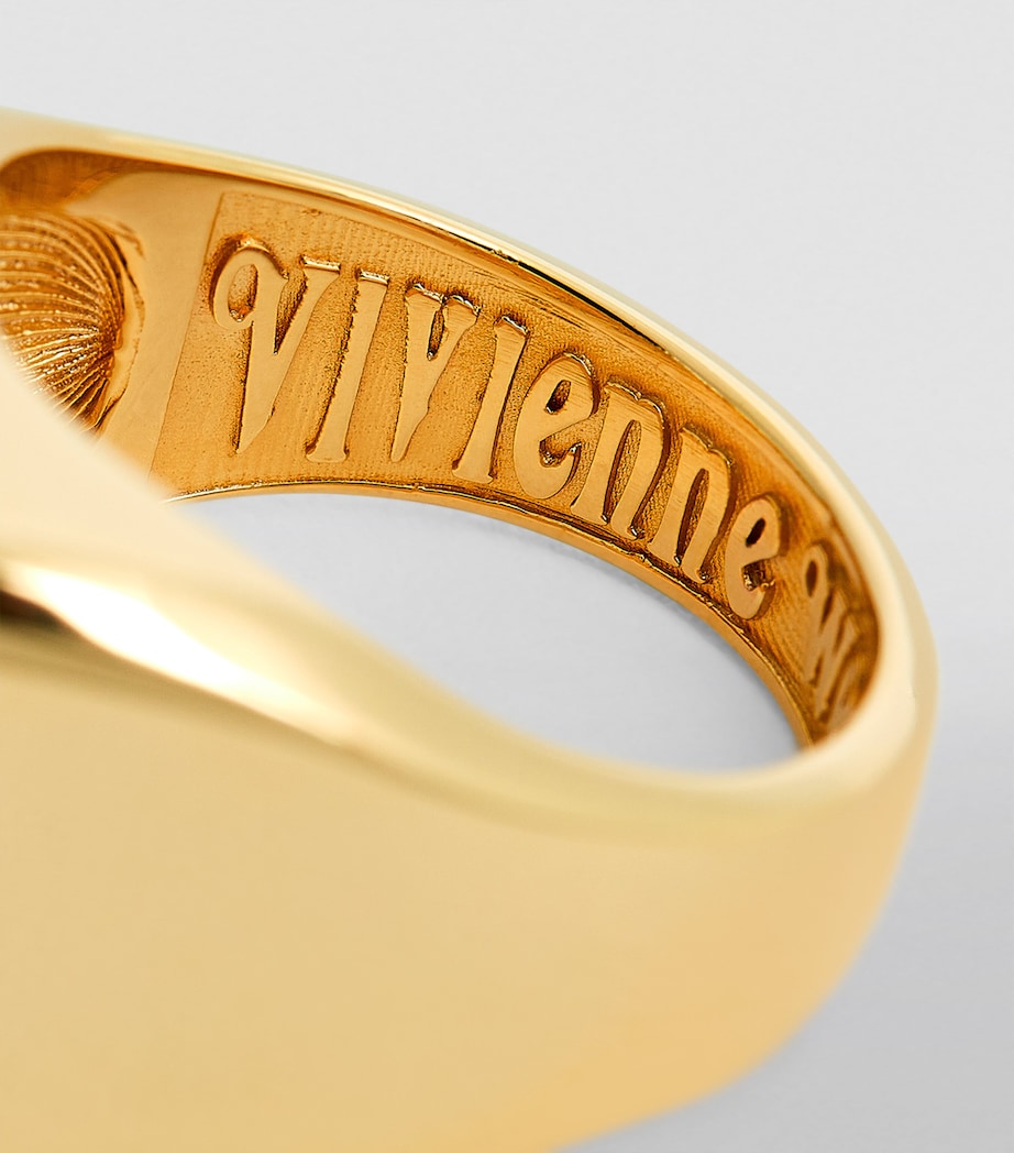 Sterling Silver and Crystal Carlo Orb Signet Ring R102- GOLD/WHITE CZ Image 6