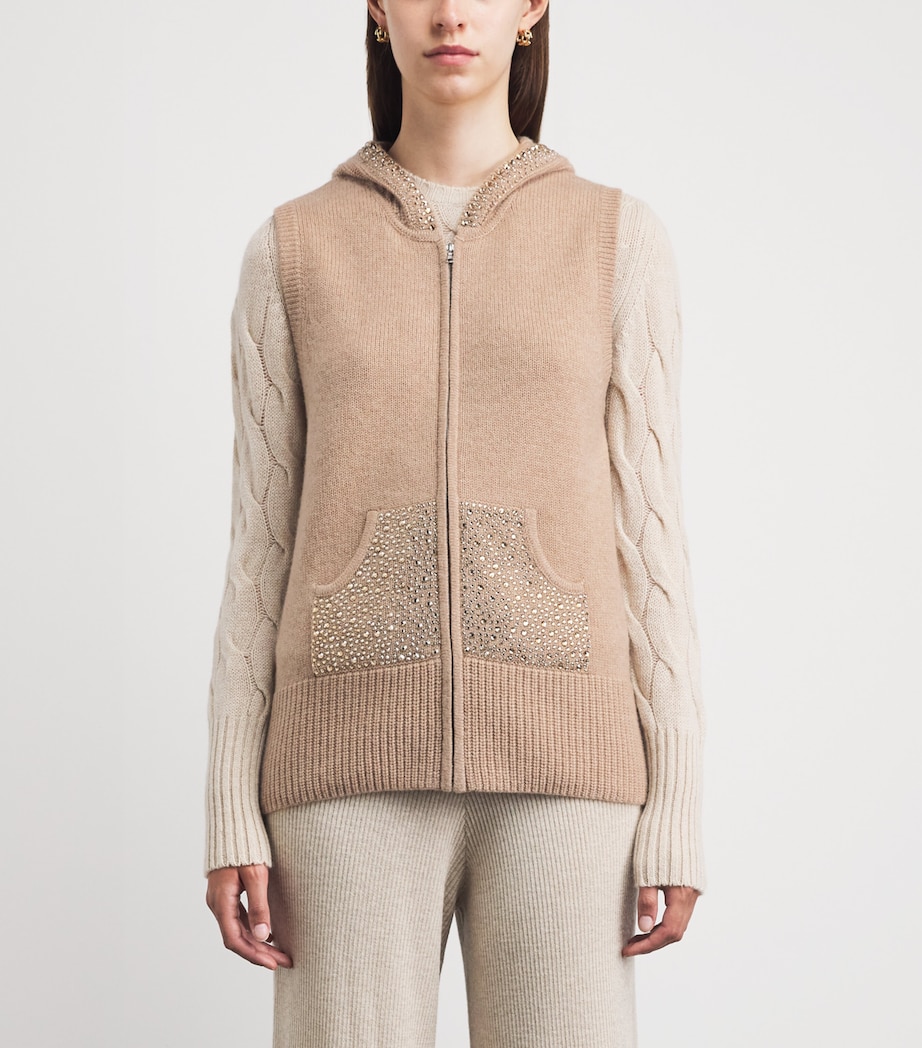 William Sharp Womens Cashmere Crystal-Embellished Gilet Mid Brwn Gldn Shdw Image 4