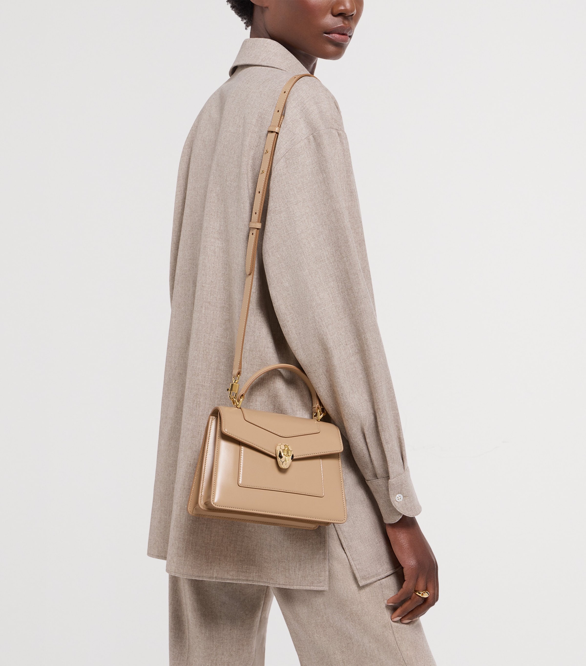 Leather Serpenti Forever Top-Handle Bag BEIGE Image 4