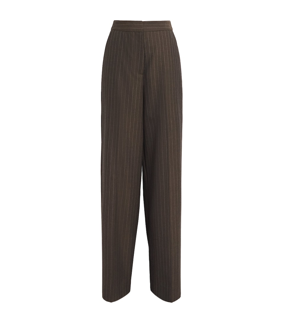 Laura Pitharas Wool Wide-Leg Trousers Chocolate Pinstripe