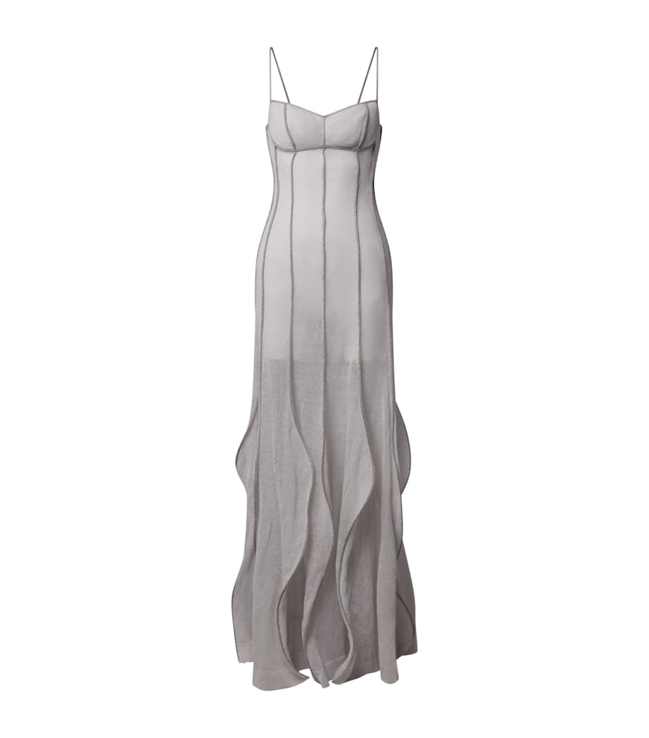 LOUIS VUITTON Womens Sheer Knitted Maxi Dress Metallic Image 1