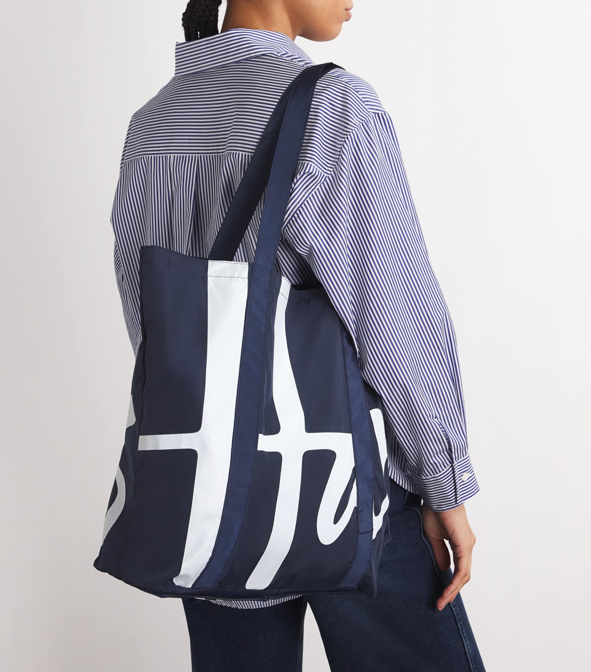 Logo Pocket Shopper Bag NAVY Image 5