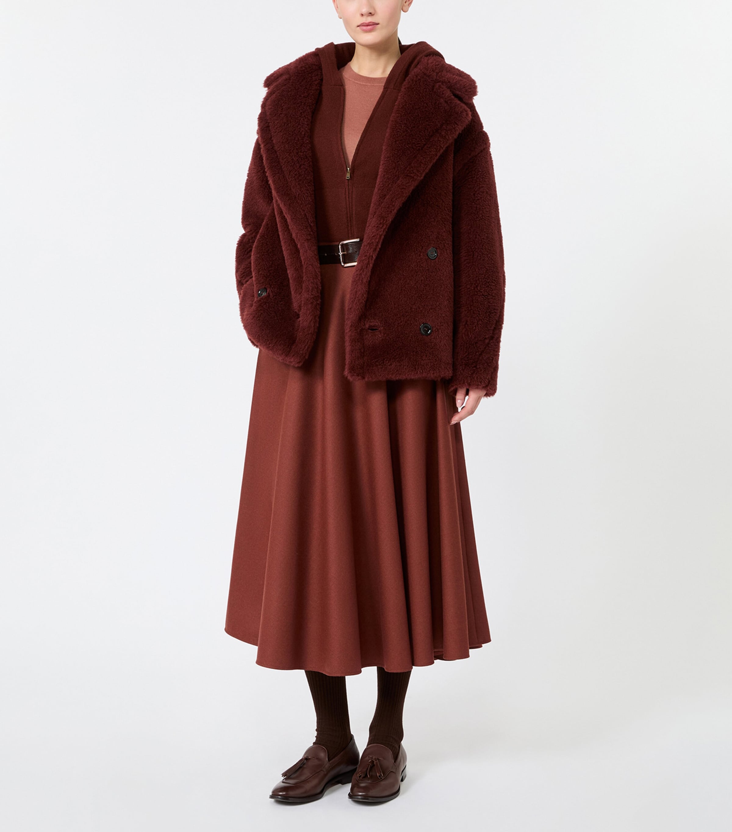 Max Mara Womens Stretch-Cashmere Foule Midi Skirt Brick Red Image 4