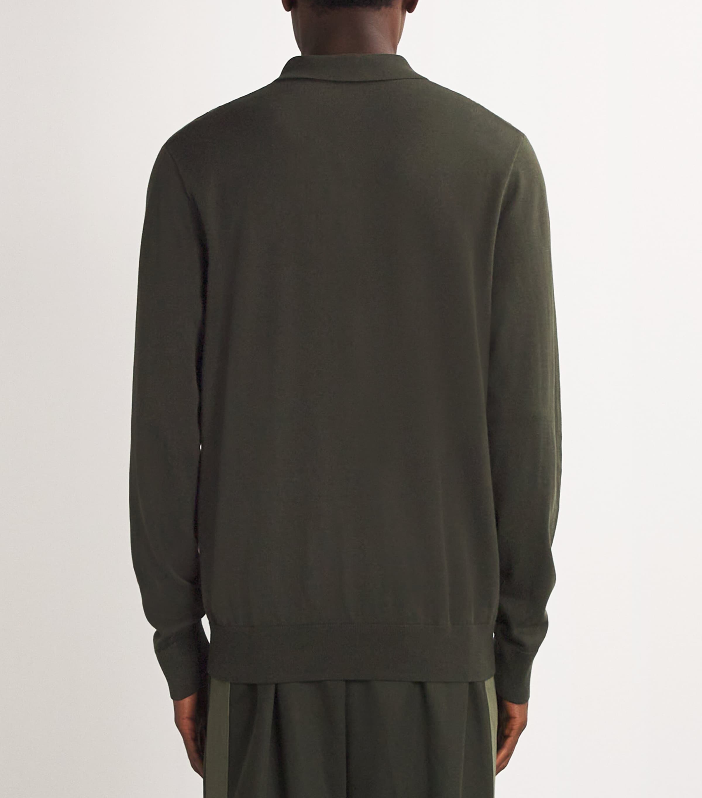 Fred Perry Mens Knitted Striped Polo Shirt Hunting Green Image 3