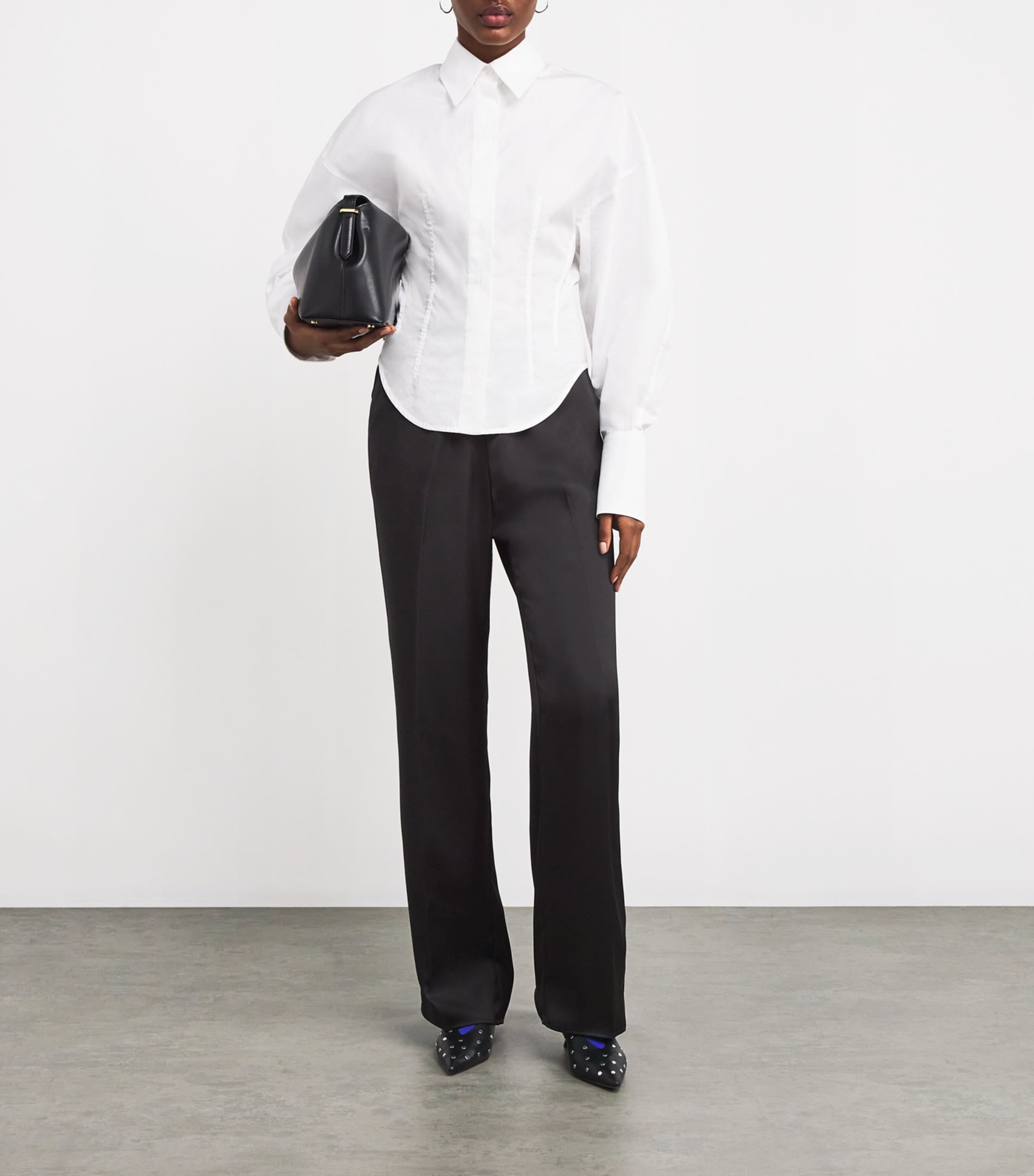 MAX&Co. Womens Satin Tuxedo Straight Trousers Black Image 2