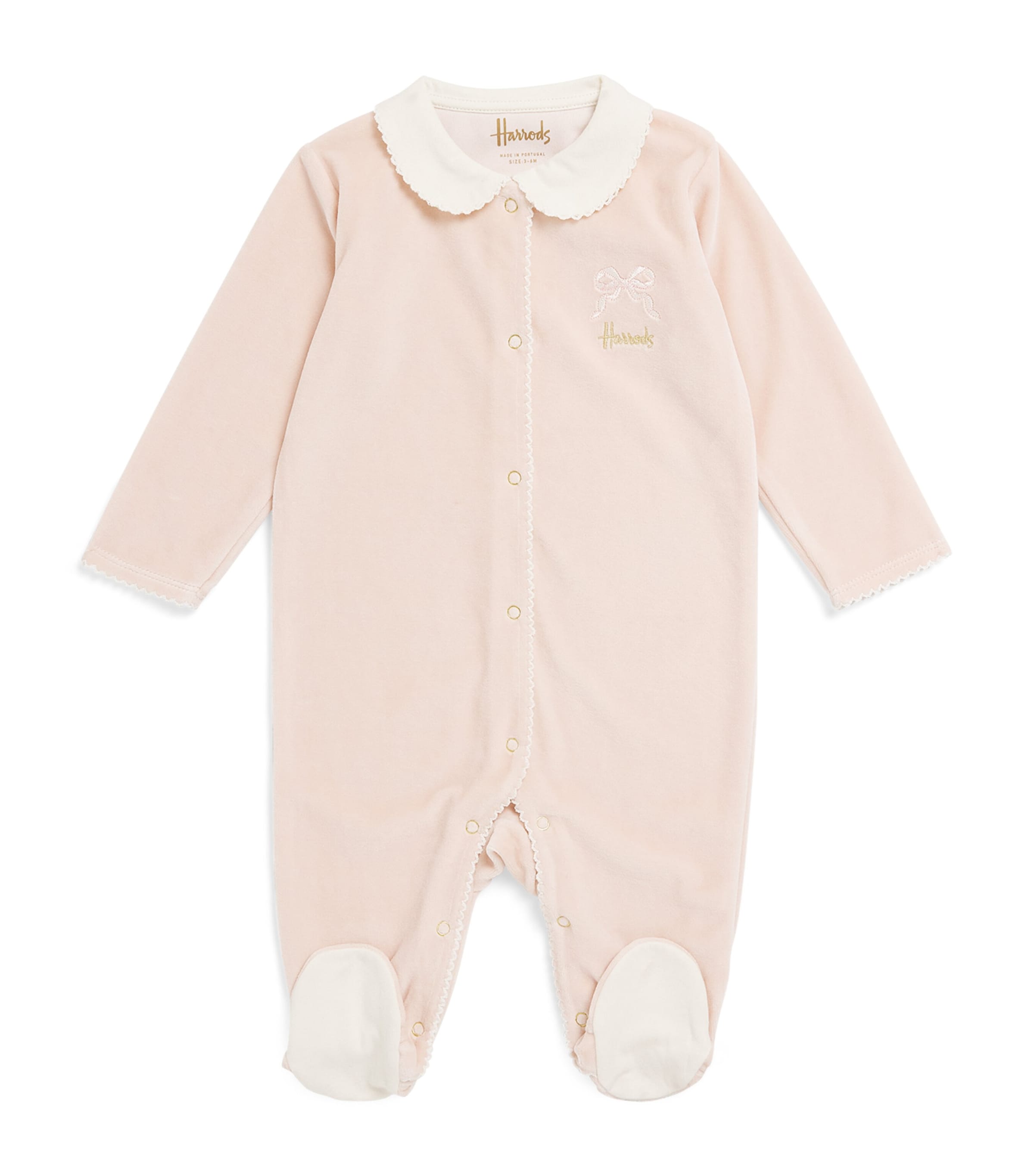 Harrods Velour Bow-embroidered All-in-one In Nude