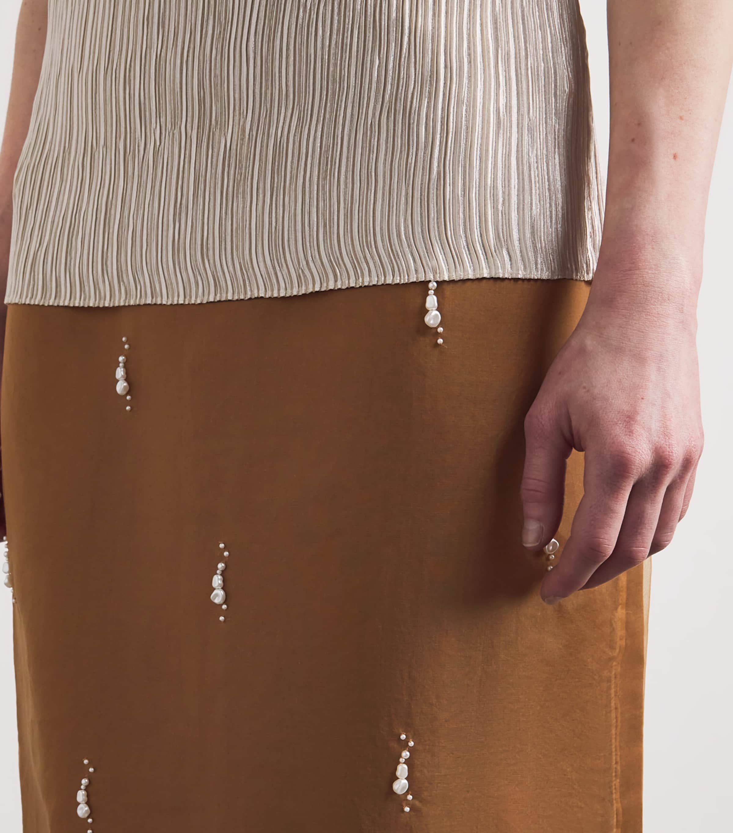 Róhe Womens Organza Pearl-Embellished Midi Skirt Cognac Image 3