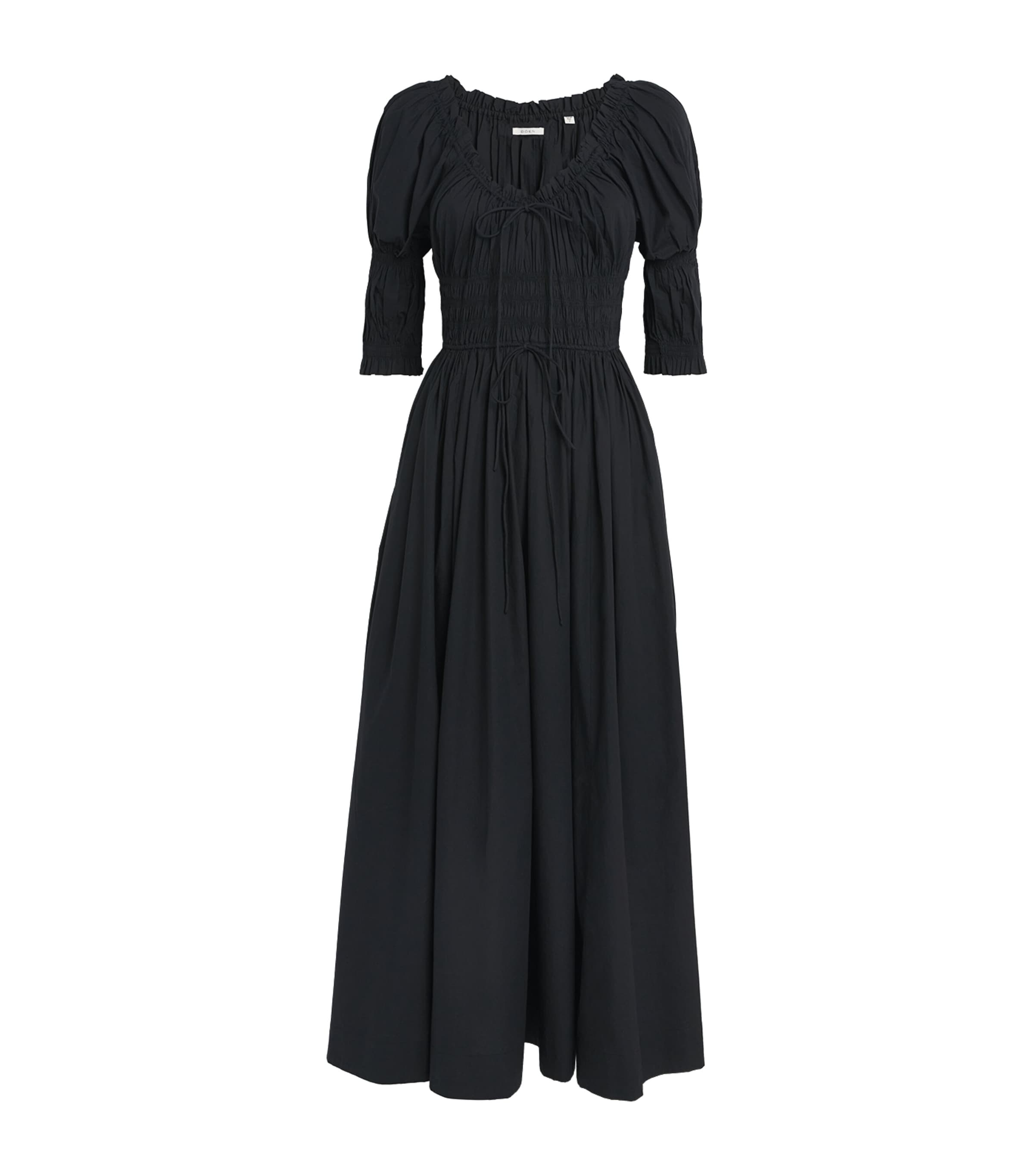 DÔEN Womens Organic Cotton Ischia Midi Dress Black Image 1