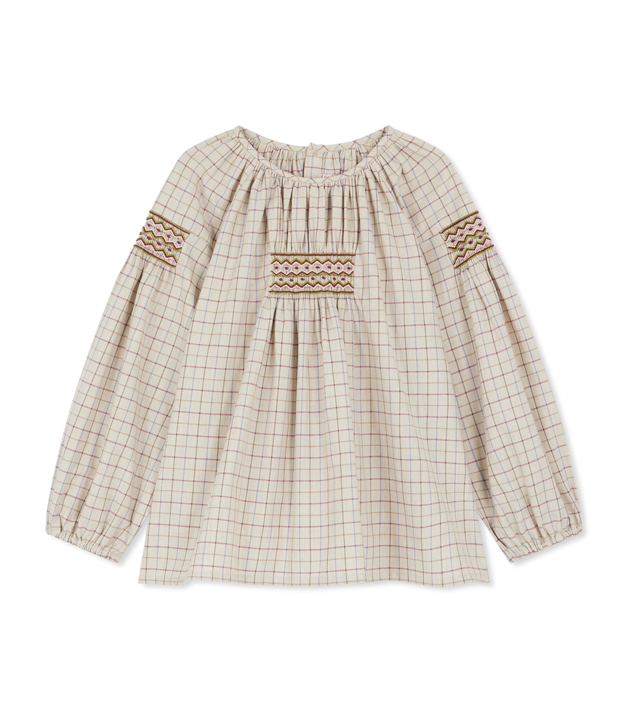 Bonpoint Cotton Smocked Poldie Blouse In Neutral