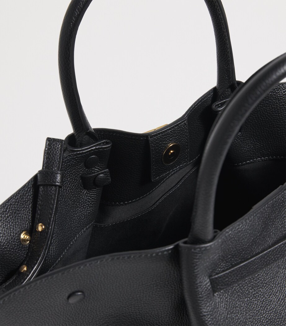 Midi Leather New York Tote Bag BLACK Image 4