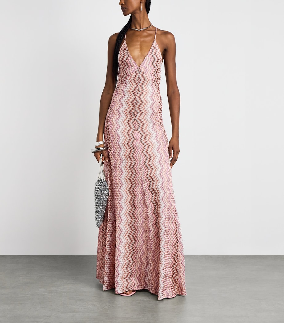 Missoni Womens Zigzag V-Neck Maxi Dress Pink White Image 2