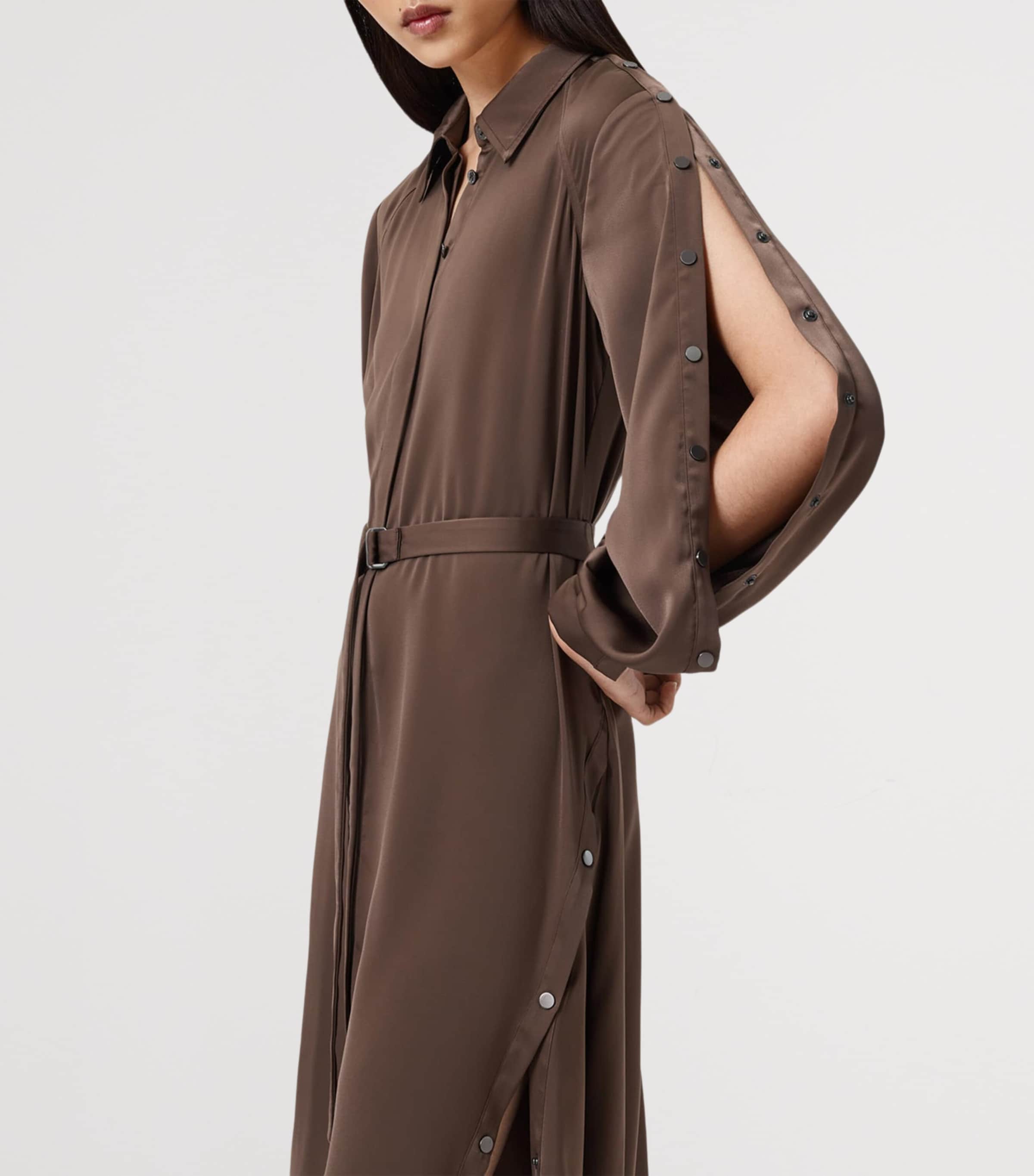 Satin Lexi Midi Shirt Dress POT BROWN Image 6