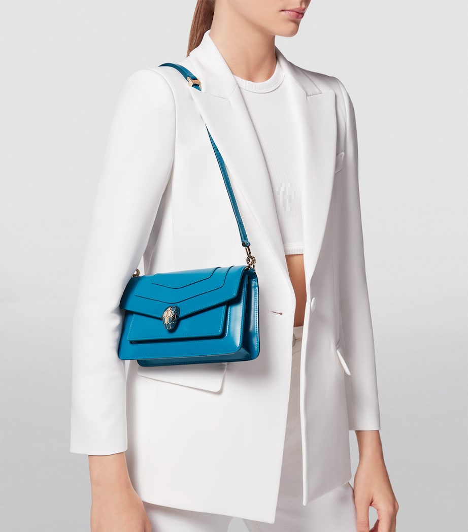 Leather Serpenti Forever East-West Shoulder Bag BLUE MEDIUM Image 7