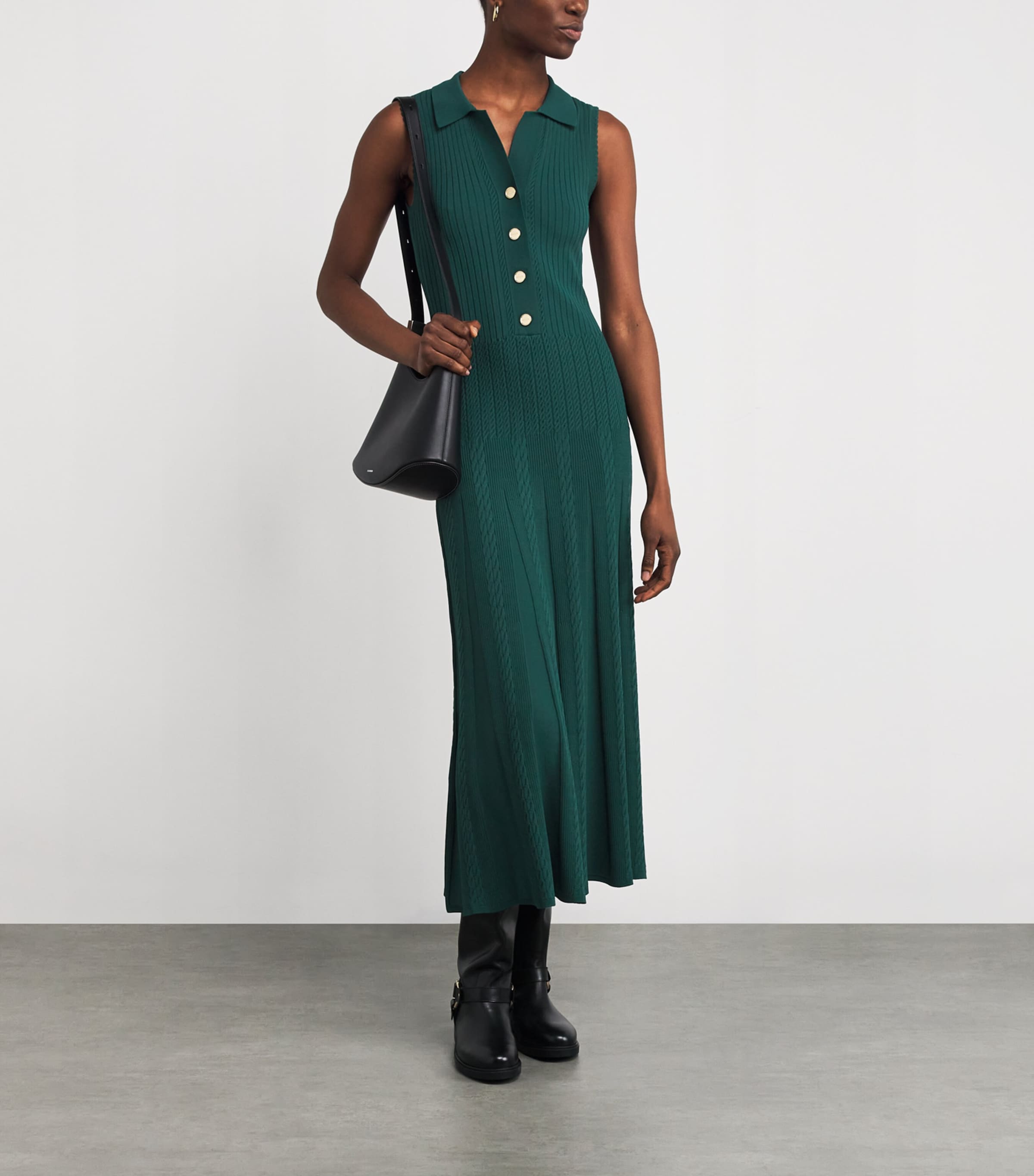Cable Knit Polo Maxi Dress DARK GREEN Image 2