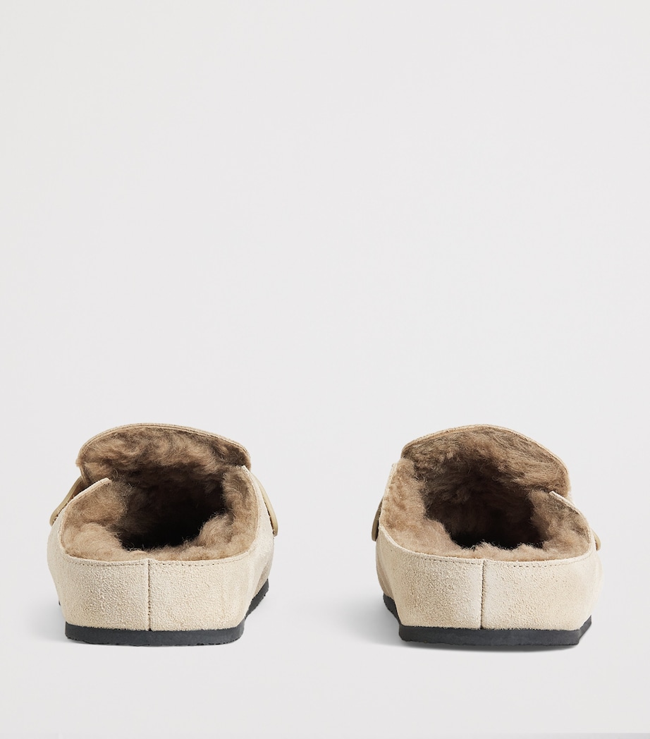 Suede Shearling Mule Loafers 130-LIGHT BEIGE Image 4